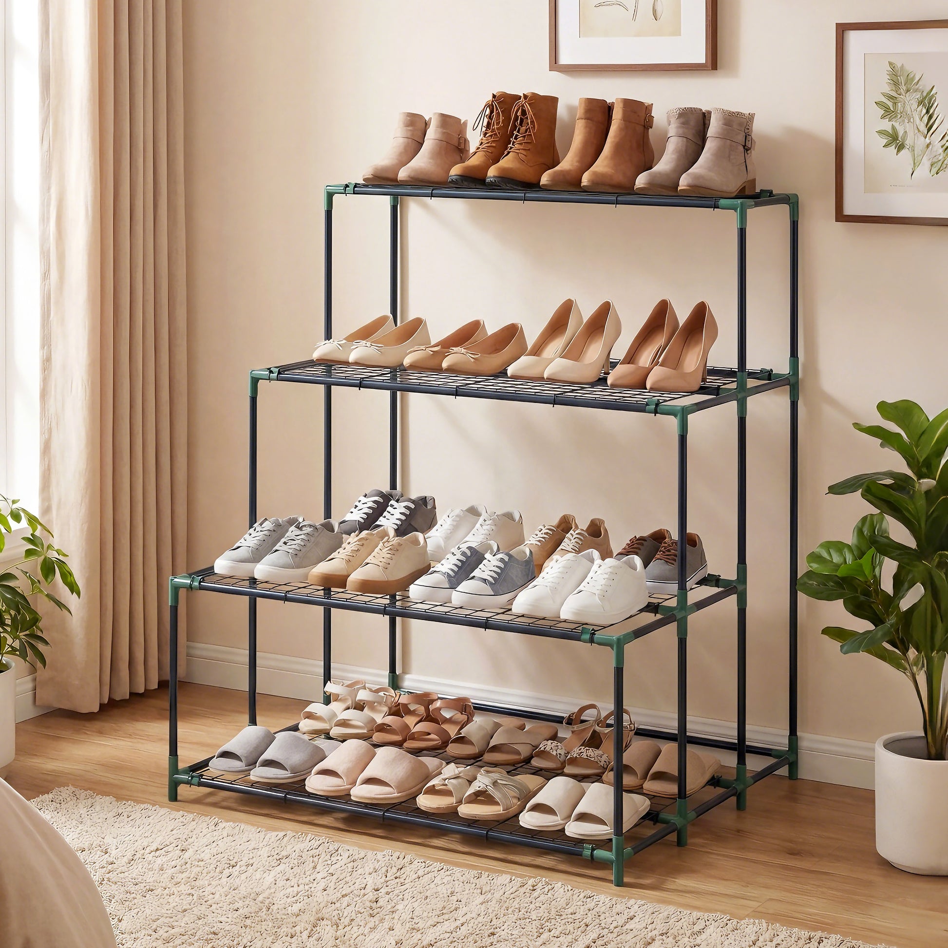 Outsunny Soporte para Plantas de 4 Niveles, Estantería para Plantas de Acero, Diseño en Escalera, Soporte para Macetas para Interior y Exterior, Jardín, Balcón y Patio, 94x84x110 cm, Verde Oscuro