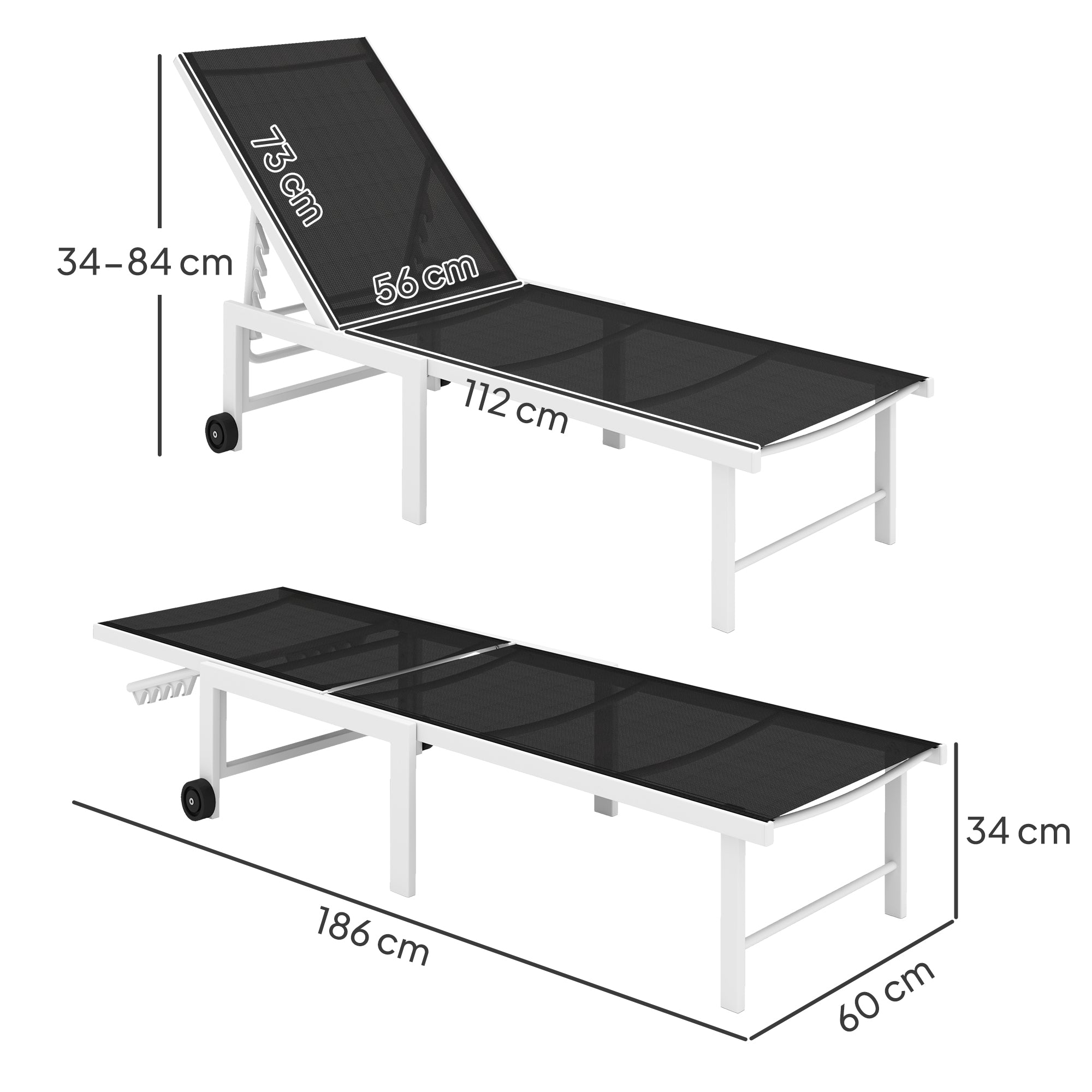 Outsunny Tumbona Reclinable Tumbona Jardín Exterior con Ruedas Respaldo Ajustable en 5 Niveles y Estructura de Acero Carga 120 kg para Patio Terraza Balcón 166x60x84 cm Gris