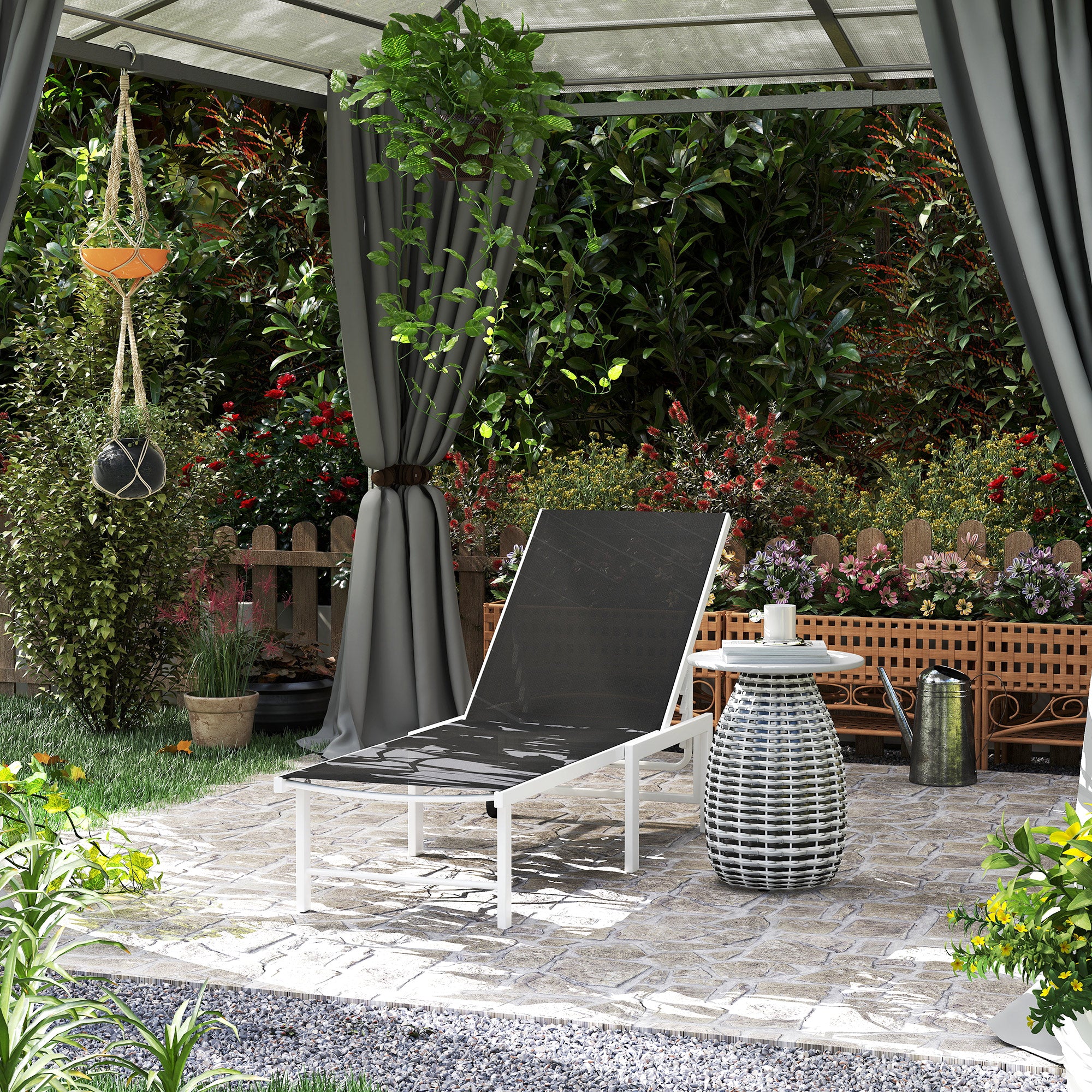 Outsunny Tumbona Reclinable Tumbona Jardín Exterior con Ruedas Respaldo Ajustable en 5 Niveles y Estructura de Acero Carga 120 kg para Patio Terraza Balcón 166x60x84 cm Gris