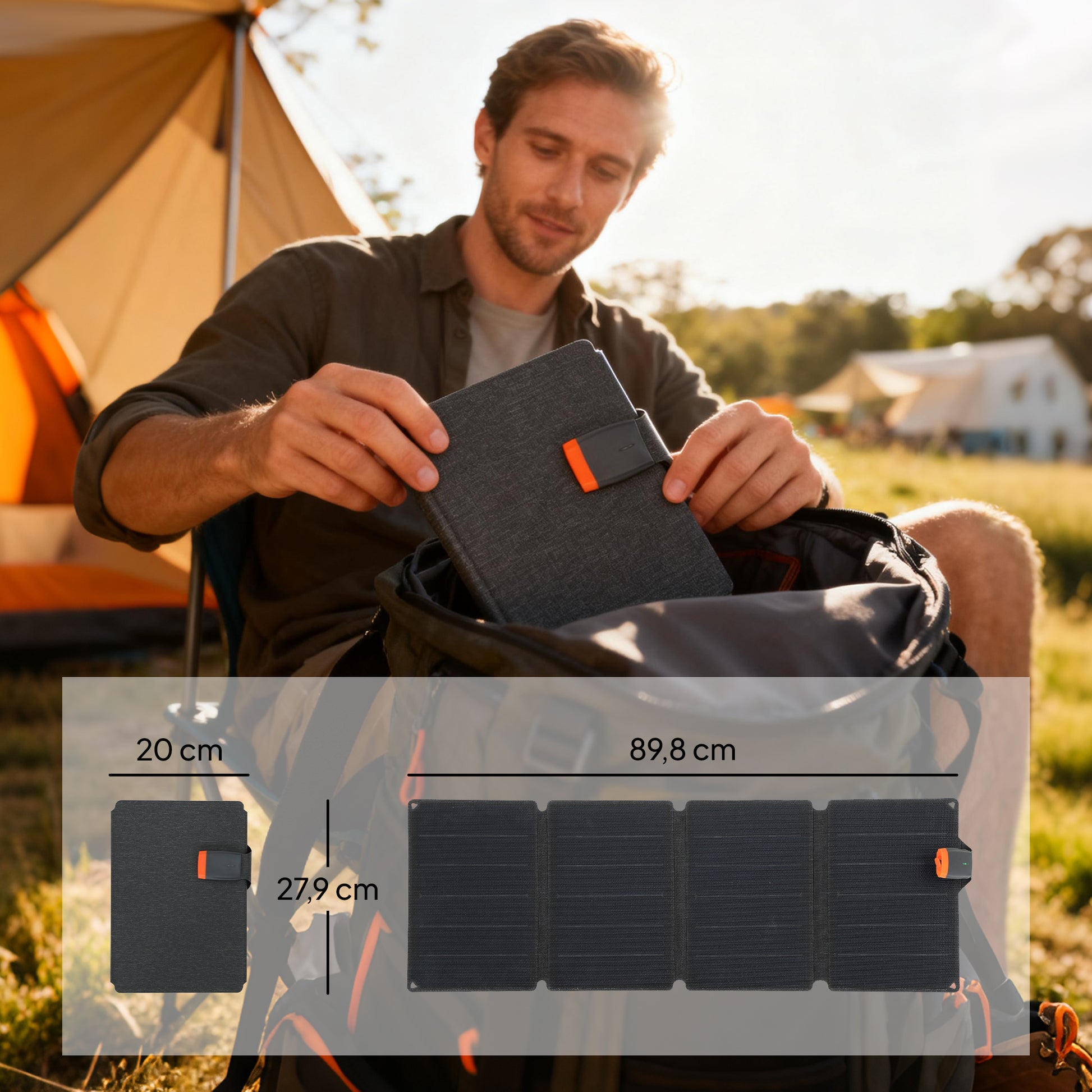 HOMCOM 36W Cargador Solar Plegable, Panel Solar Portátil con Puertos USB-A y Tipo-C, IP67 Impermeable, Placa Solar Plegable con Superficie de ETFE, para Cargar Teléfonos, Tablets, Camping y Senderismo
