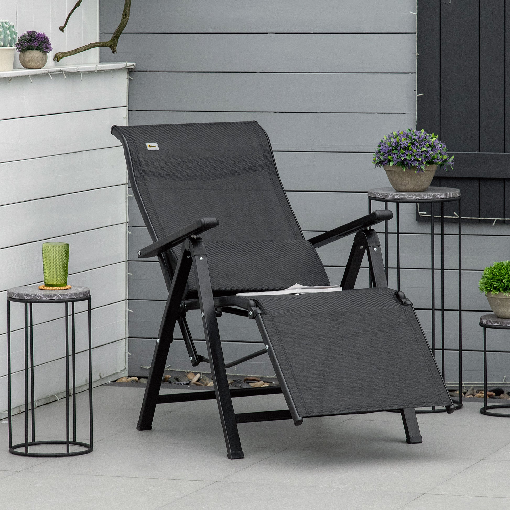 Outsunny Tumbona Plegable de Jardín, Tumbona Gravedad Cero con Respaldo Ajustable en 9 Posiciones, con Cojín, para Terraza, Piscina, Playa, Carga 150 kg, 70x65x111 cm, Negro