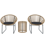 Outsunny Conjunto de Jardín Exterior de 3 Piezas Juego de 2 Sillas y Mesa de Ratán con Cojines Acolchados y Encimera de Vidrio Templado para Balcón Terraza Natural