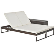 Outsunny Conjunto de 2 Tumbonas de Jardín con Cojines Acolchados Ratán con Mesa Auxiliar para Piscina o Terraza Carga 160 kg 195x60x86 cm Acero Marrón