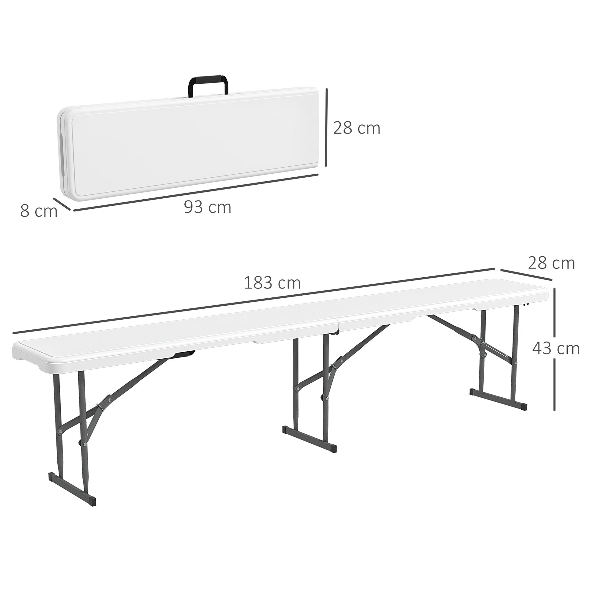 Outsunny Banco de Jardín Plegable Banco Exterior de 3 Plazas con Marco de Acero Carga 360 kg para Patio Terraza Balcón Camping 183x28x43 cm Blanco