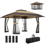 Outsunny Carpa Plegable 4x4 m, Pop-up, con Doble Techo, 4 Paredes Laterales de Malla, Cenador de Jardín con Altura Ajustable 3 Niveles, Bolsa de Transporte, UPF30+, Gazebo para Camping, Fiestas, Caqui