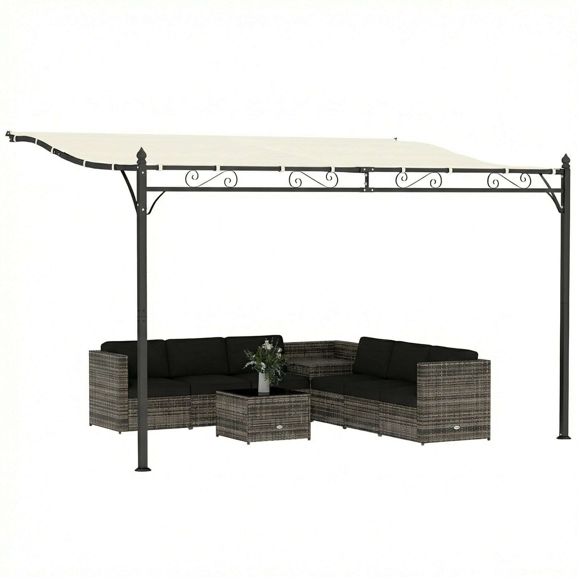 Outsunny Pérgola de Pared de Jardín 2,5x3,5 m, Cenador de Jardín con Techo Inclinado, Orificios de Drenaje y Estructura Metálica Resistente, UPF30, Gazebo para Patio, Terraza, Balcón, Blanco Crema