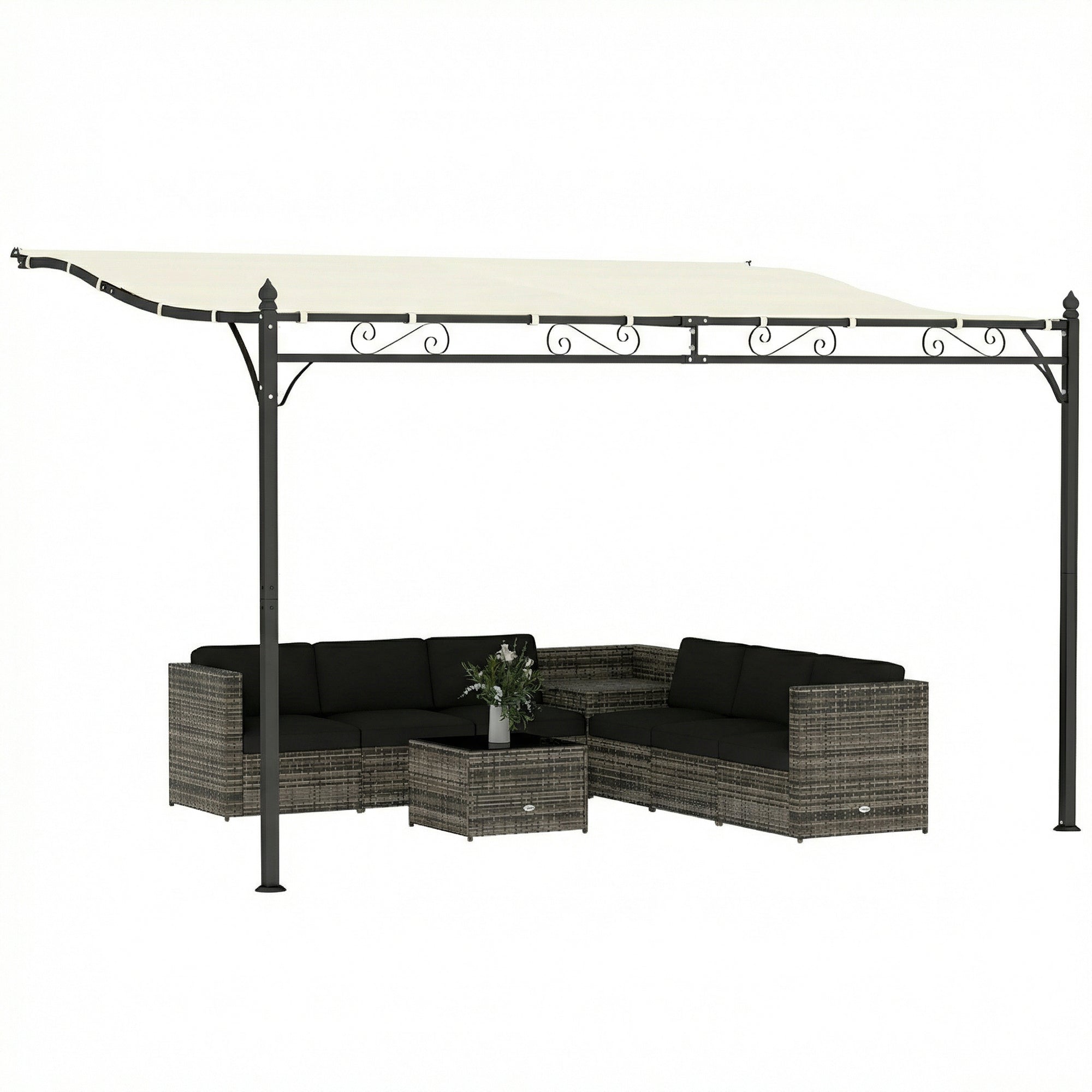 Outsunny Pérgola de Pared de Jardín 2,5x3,5 m, Cenador de Jardín con Techo Inclinado, Orificios de Drenaje y Estructura Metálica Resistente, UPF30, Gazebo para Patio, Terraza, Balcón, Blanco Crema