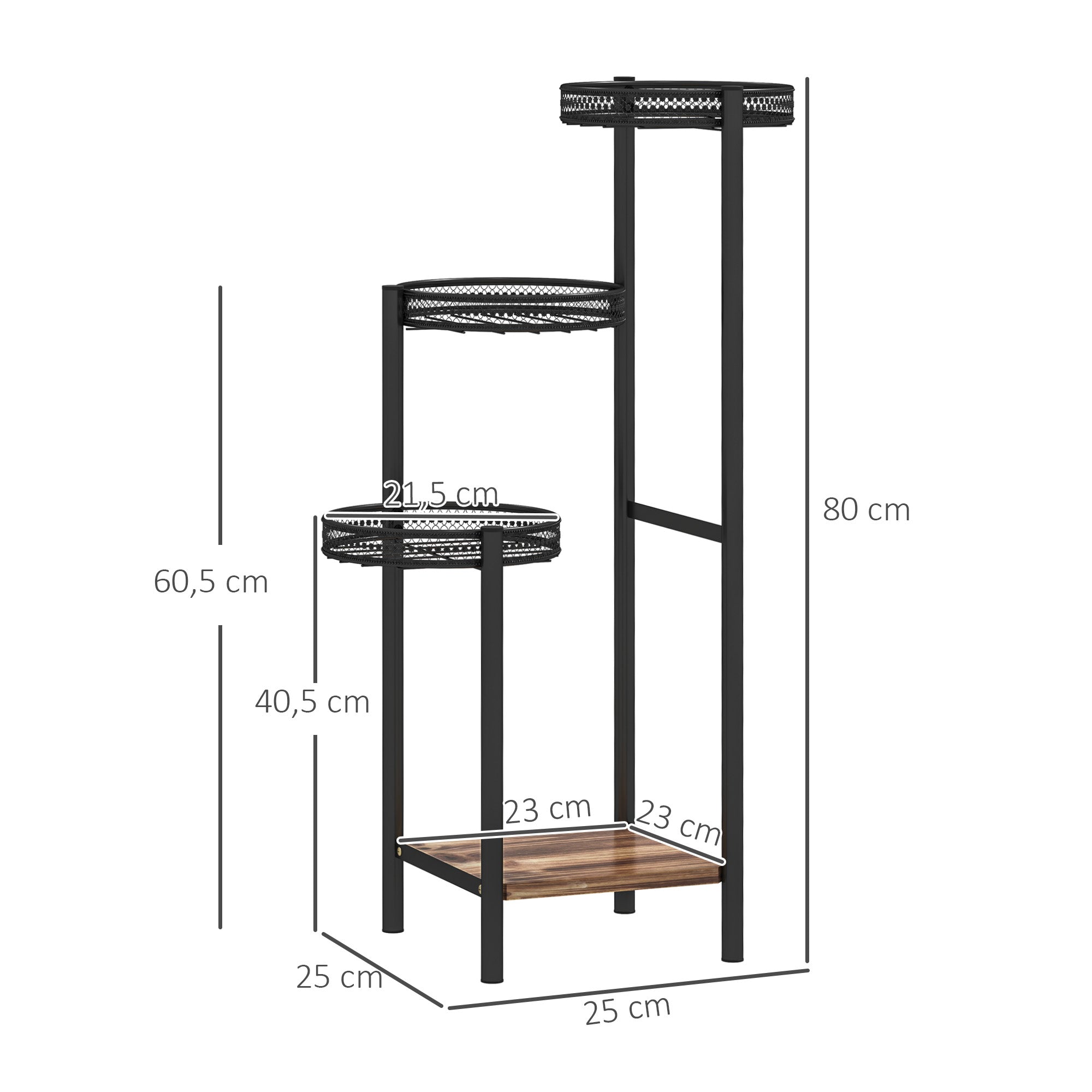 Outsunny Soporte para Plantas de 4 Niveles Estantería para Plantas para Esquina Soporte de Acero Soporte para Macetas Interior y Exterior 25x25x80 cm Negro