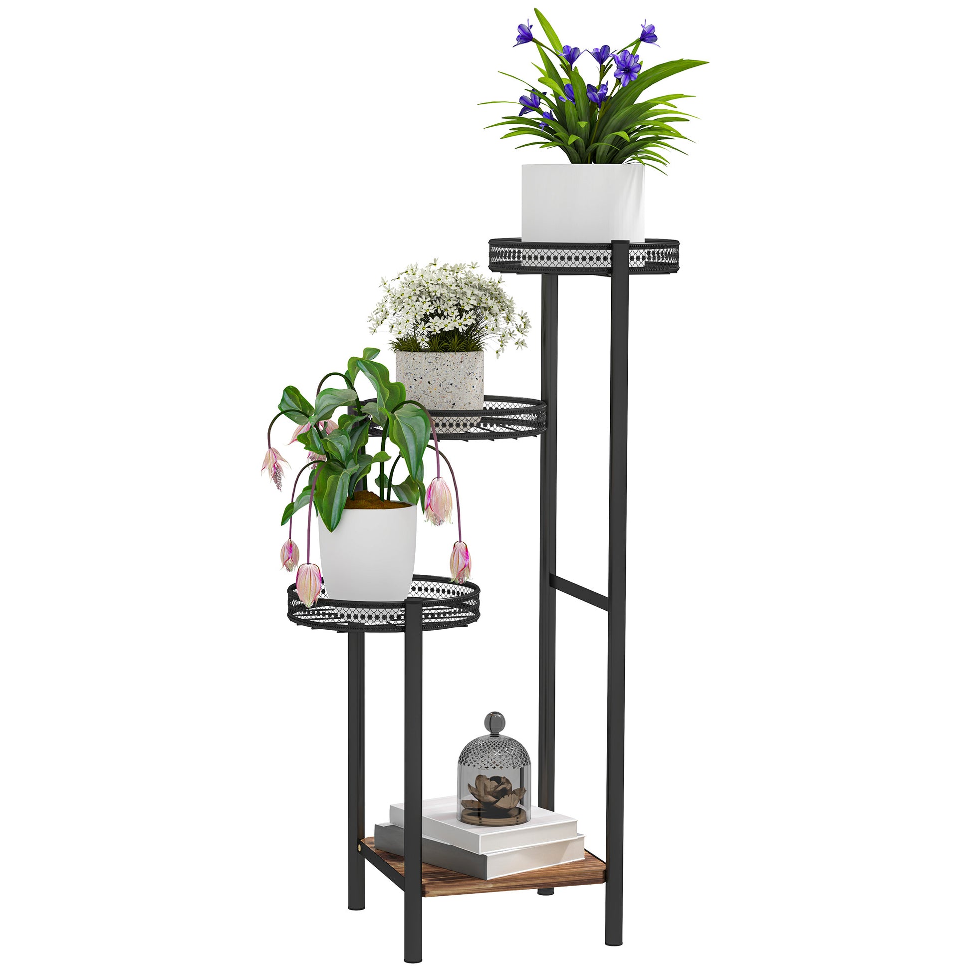Outsunny Soporte para Plantas de 4 Niveles Estantería para Plantas para Esquina Soporte de Acero Soporte para Macetas Interior y Exterior 25x25x80 cm Negro