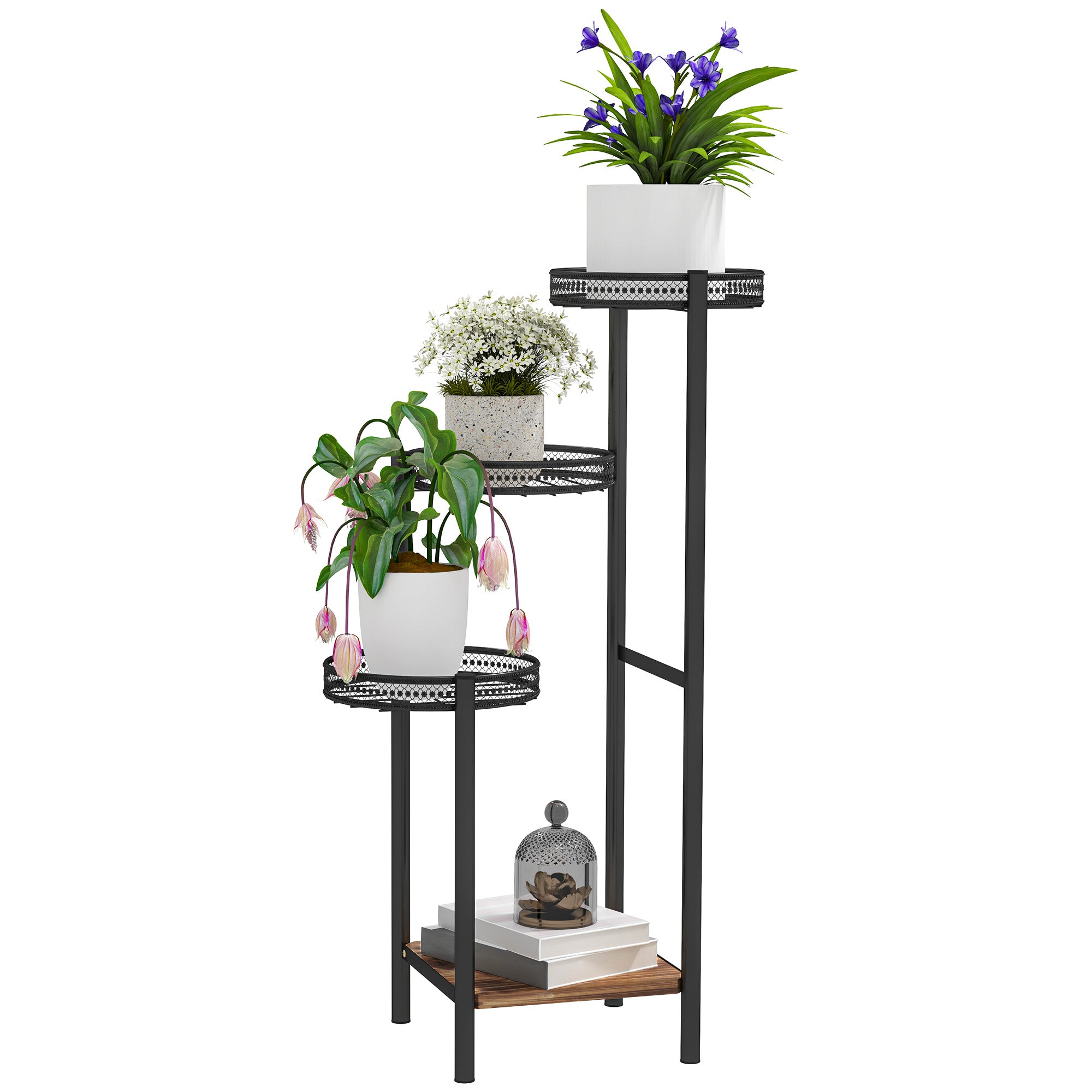 Outsunny Soporte para Plantas de 4 Niveles Estantería para Plantas para Esquina Soporte de Acero Soporte para Macetas Interior y Exterior 25x25x80 cm Negro