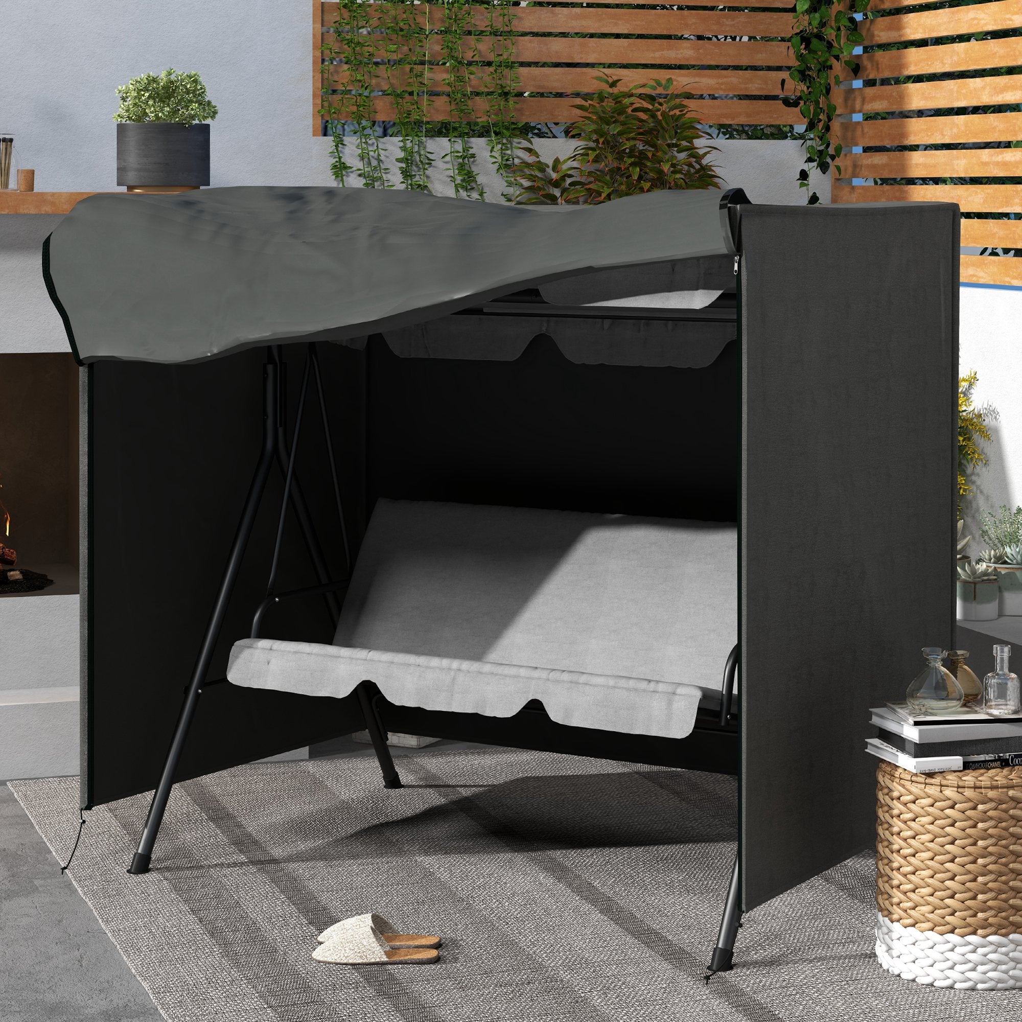 Outsunny Funda Balancín Jardín Funda Columpio Jardín Exterior Cubierta de Columpio con 2 Cremalleras Impermeable 177x114x152 cm Gris Oscuro