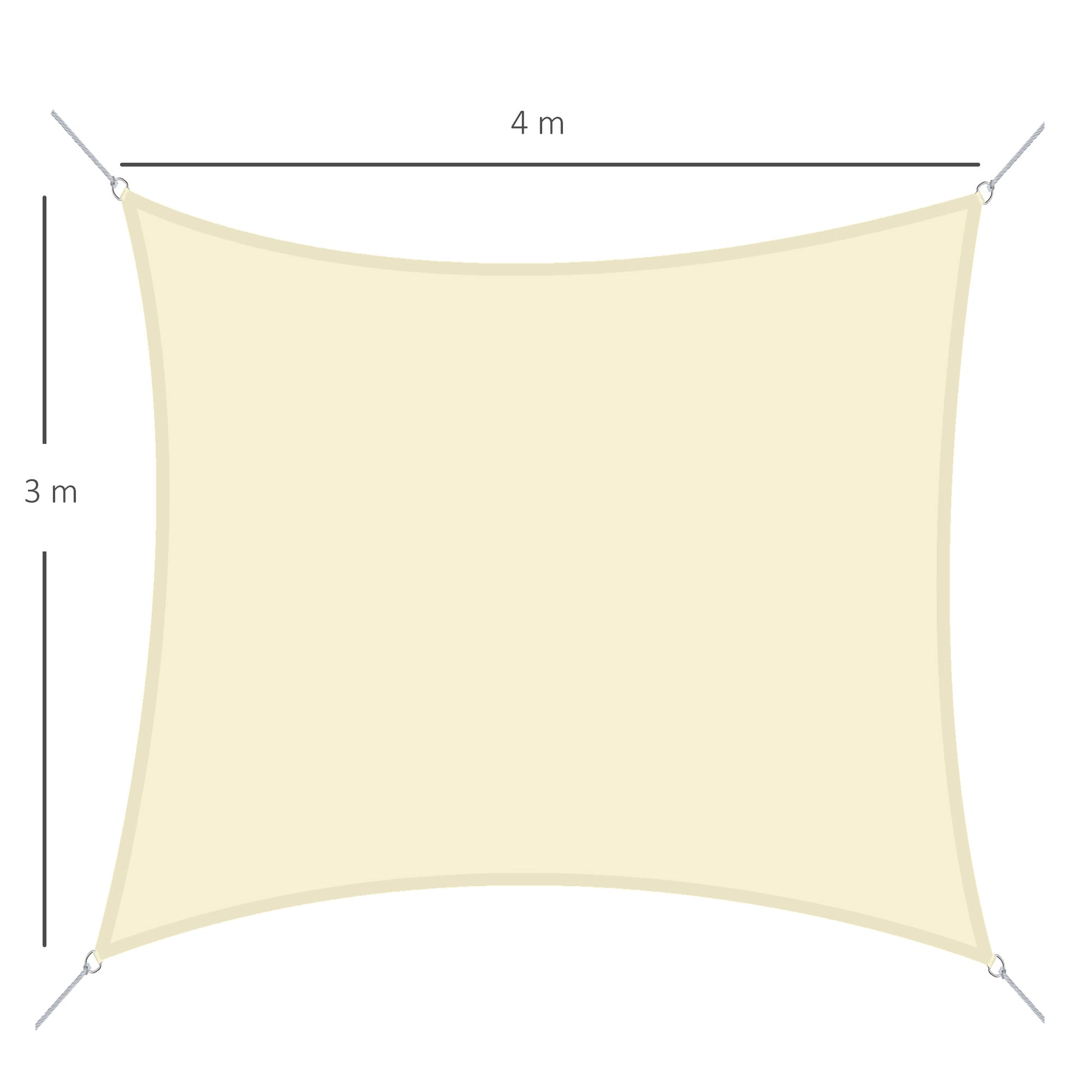 Outsunny Toldo Vela Rectángulo 3x4m Vela de Sombra para Terraza Jardín Camping Resistente al Agua Protección UV Poliéster Color Crema
