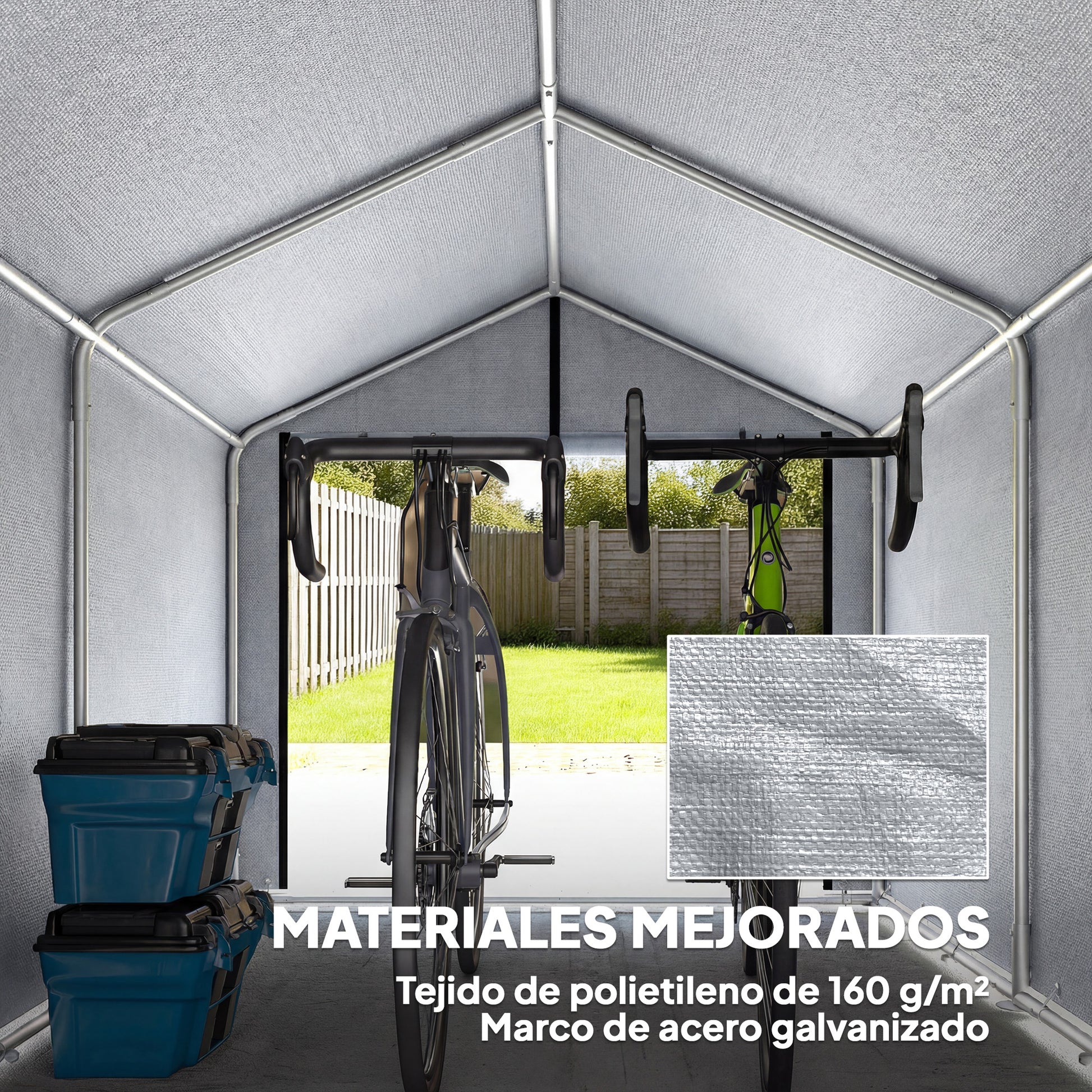 Outsunny Carpa de Jardín Exterior para Herramientas, Bicicletas, 1,6x2,2x1,6 m, Cobertizo Exterior con Marco de Acero Galvanizado, Puerta Enrollable, Impermeable, Anti-UV, Garaje Portátil, Gris