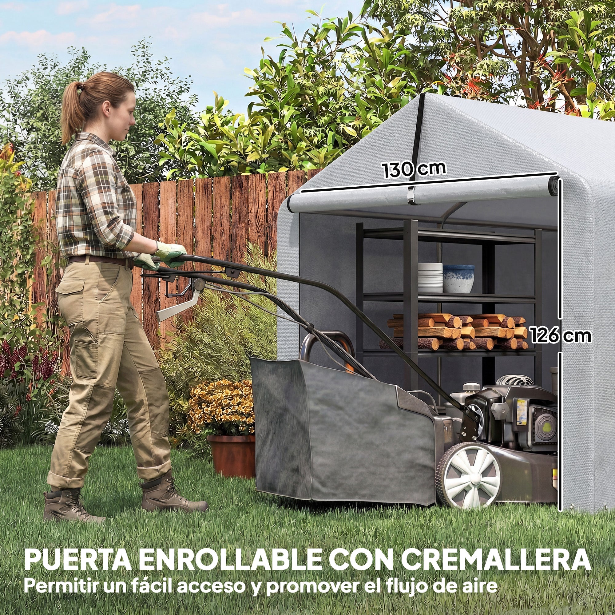 Outsunny Carpa de Jardín Exterior para Herramientas, Bicicletas, 1,6x2,2x1,6 m, Cobertizo Exterior con Marco de Acero Galvanizado, Puerta Enrollable, Impermeable, Anti-UV, Garaje Portátil, Gris