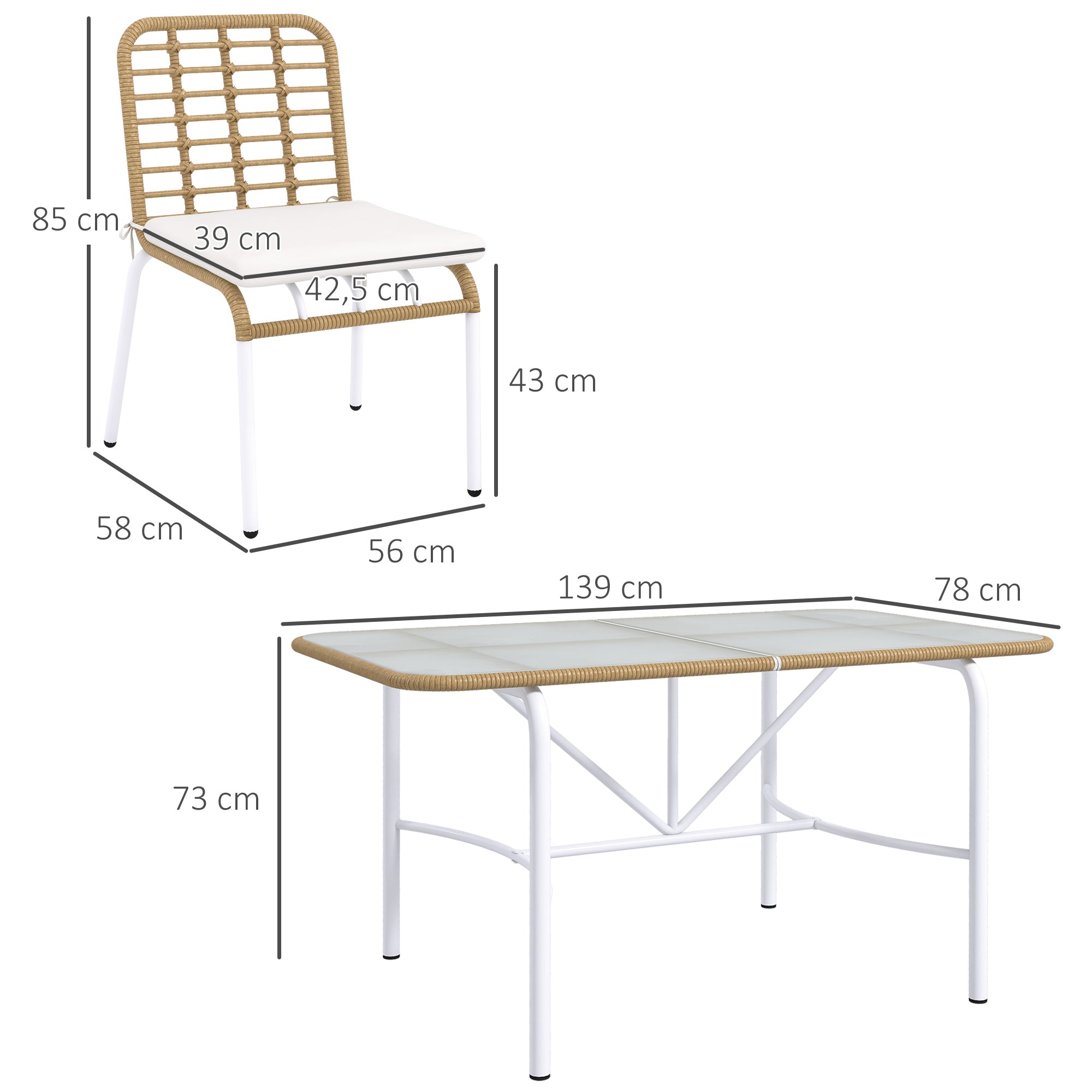 Outsunny Conjunto de Jardín de Ratán Sintético Juego de Muebles de Jardín para Exterior de Ratán de 7 Piezas Incluye 6 Sillas Apilables con Cojines y Mesa de Vidrio Natural