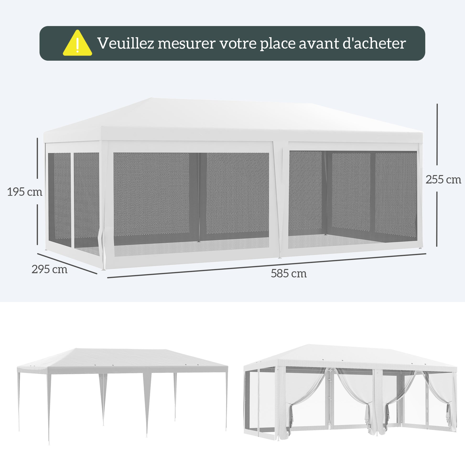 Outsunny Carpa de Jardín 6x3 m Carpa para Fiesta Cenador Desmontable Exterior con 6 Mosquiteras Laterales 2 Puertas con Cremallera Impermeable Pabellón Gazebo para Terraza Patio Playa Blanco