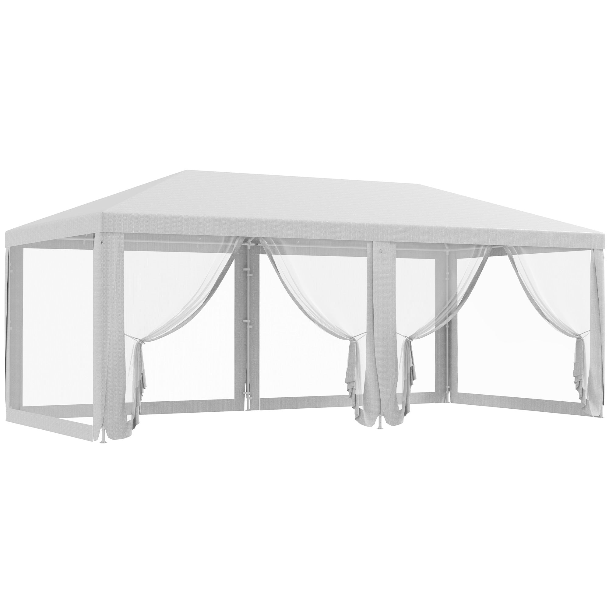 Outsunny Carpa de Jardín 6x3 m Carpa para Fiesta Cenador Desmontable Exterior con 6 Mosquiteras Laterales 2 Puertas con Cremallera Impermeable Pabellón Gazebo para Terraza Patio Playa Blanco
