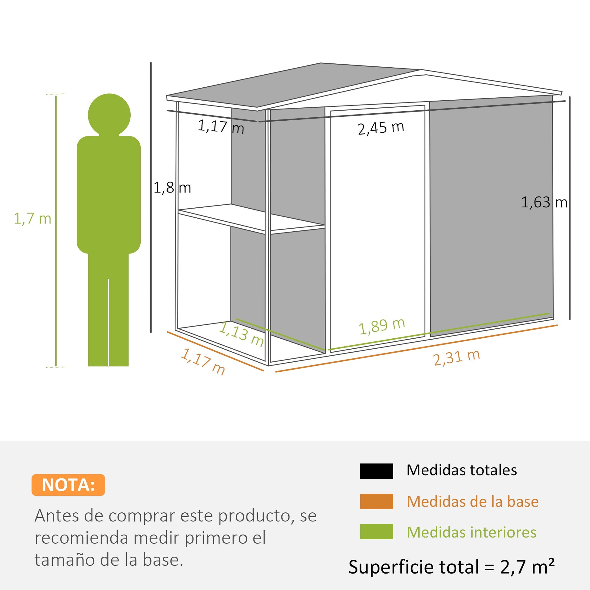 Outsunny Caseta de Jardín Exterior 2,7m² 245x117x180 cm Cobertizo de Jardín Exterior con Estante de 2 Niveles 4 Ventilaciones y Puerta con Cerradura Cobertizo para Terraza Patio Gris Carbón