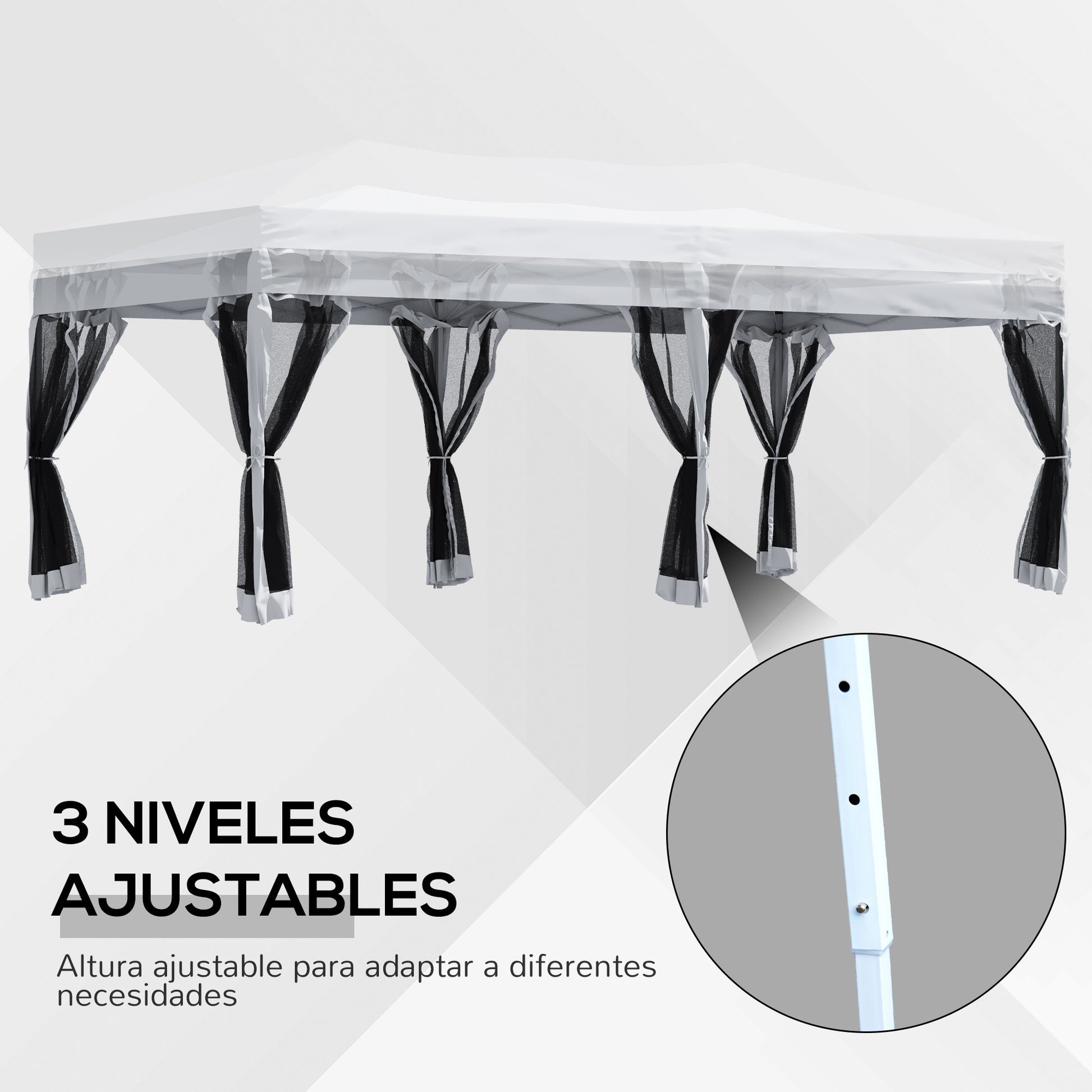 Outsunny Carpa Plegable 6x3 m Cenador para Jardín Gazebo con 6 Cortinas Mosquitera y Cremallera Bolsa de Transporte Impermeable para Exterior Blanco