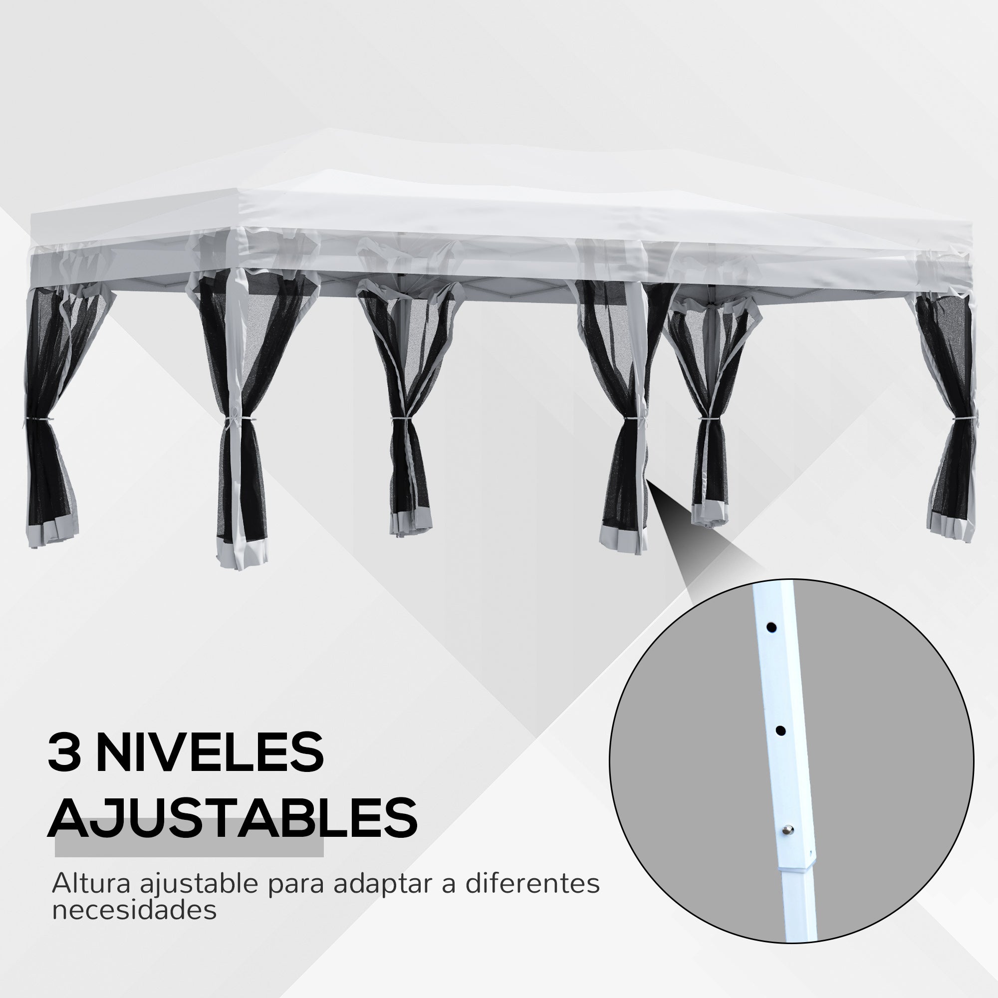 Outsunny Carpa Plegable 6x3 m Cenador para Jardín Gazebo con 6 Cortinas Mosquitera y Cremallera Bolsa de Transporte Impermeable para Exterior Blanco