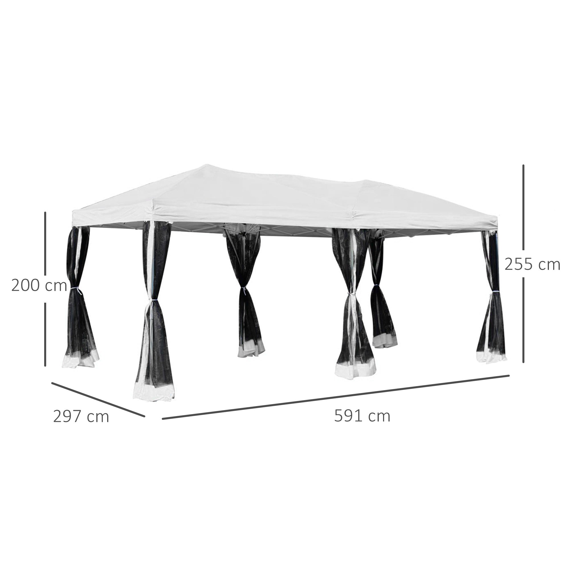 Outsunny Carpa Plegable 6x3 m Cenador para Jardín Gazebo con 6 Cortinas Mosquitera y Cremallera Bolsa de Transporte Impermeable para Exterior Blanco