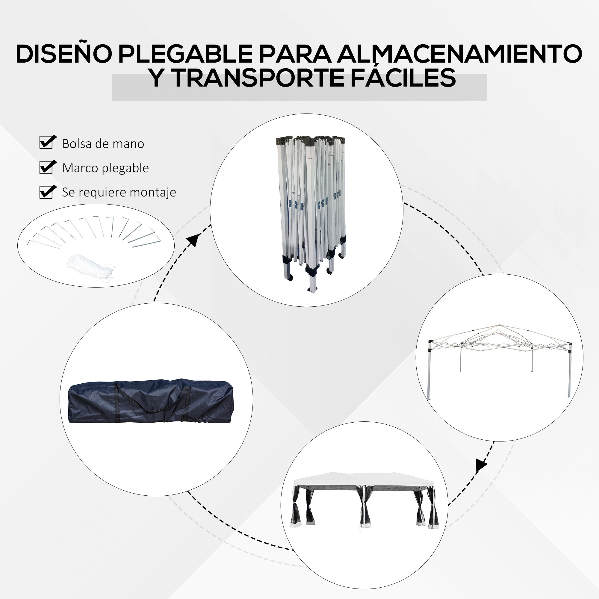 Outsunny Carpa Plegable 6x3 m Cenador para Jardín Gazebo con 6 Cortinas Mosquitera y Cremallera Bolsa de Transporte Impermeable para Exterior Blanco