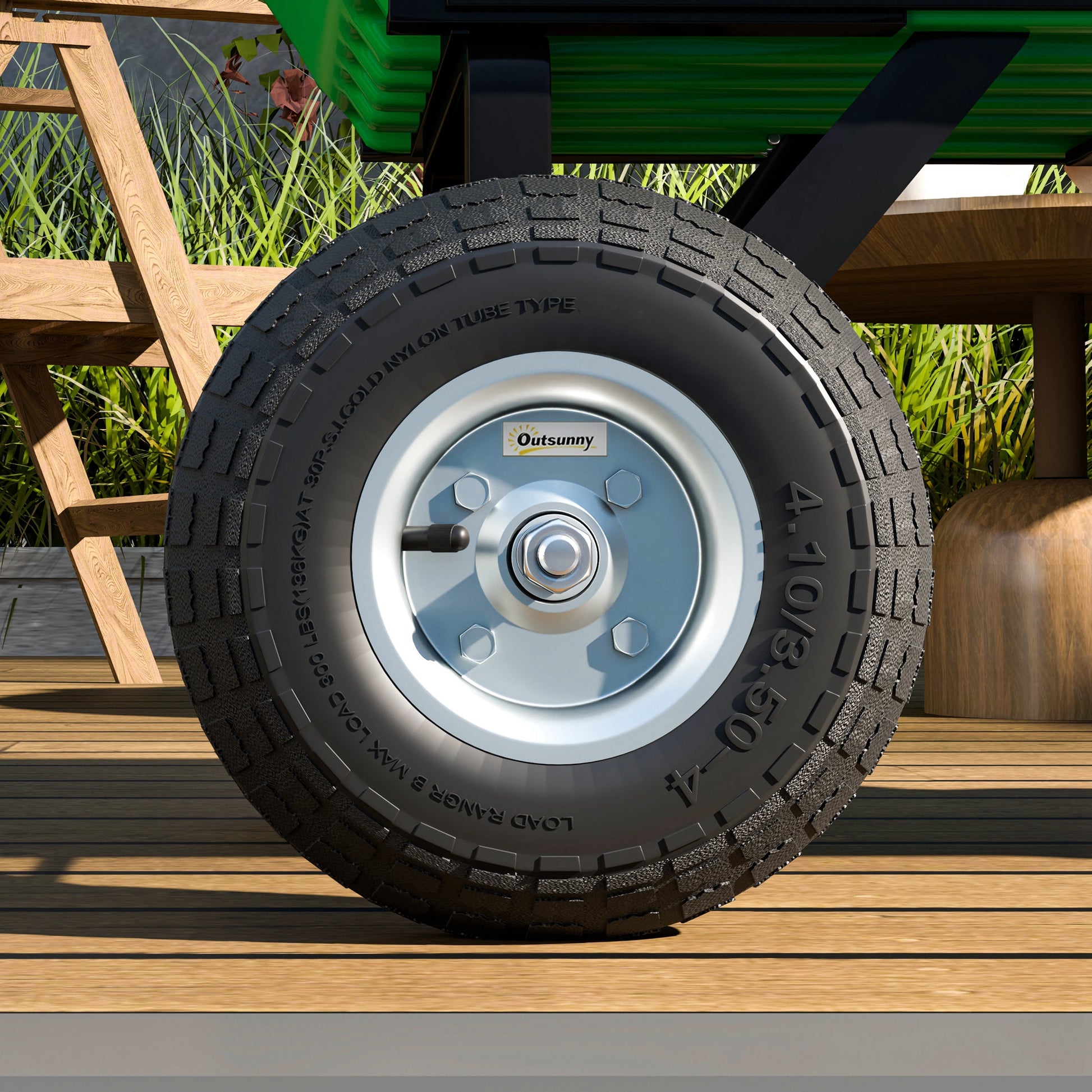 Outsunny Juego de 4 Ruedas para Carretilla, Neumáticos de Goma Ø255 x 75 mm, Ruedas de Repuesto, Eje de 16 mm, Carga 80 kg, para Carros de Mano y Carritos de Jardín, Negro