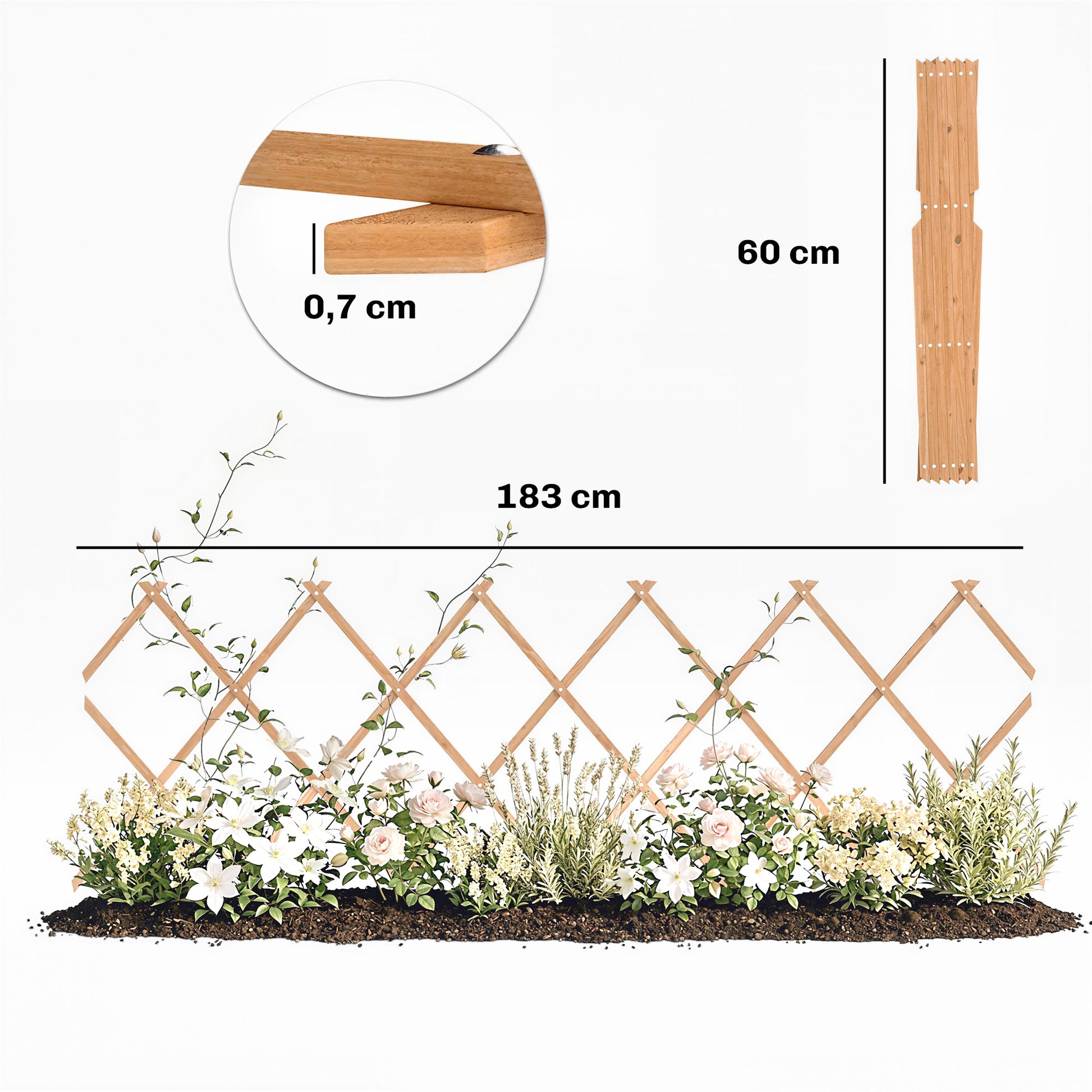 Outsunny Enrejado de Jardín de Madera Extensible, Soporte para Plantas Trepadoras, Rosas, Parra, Decoración Exterior para Patio, Balcón, 180x60 cm, Marrón Claro