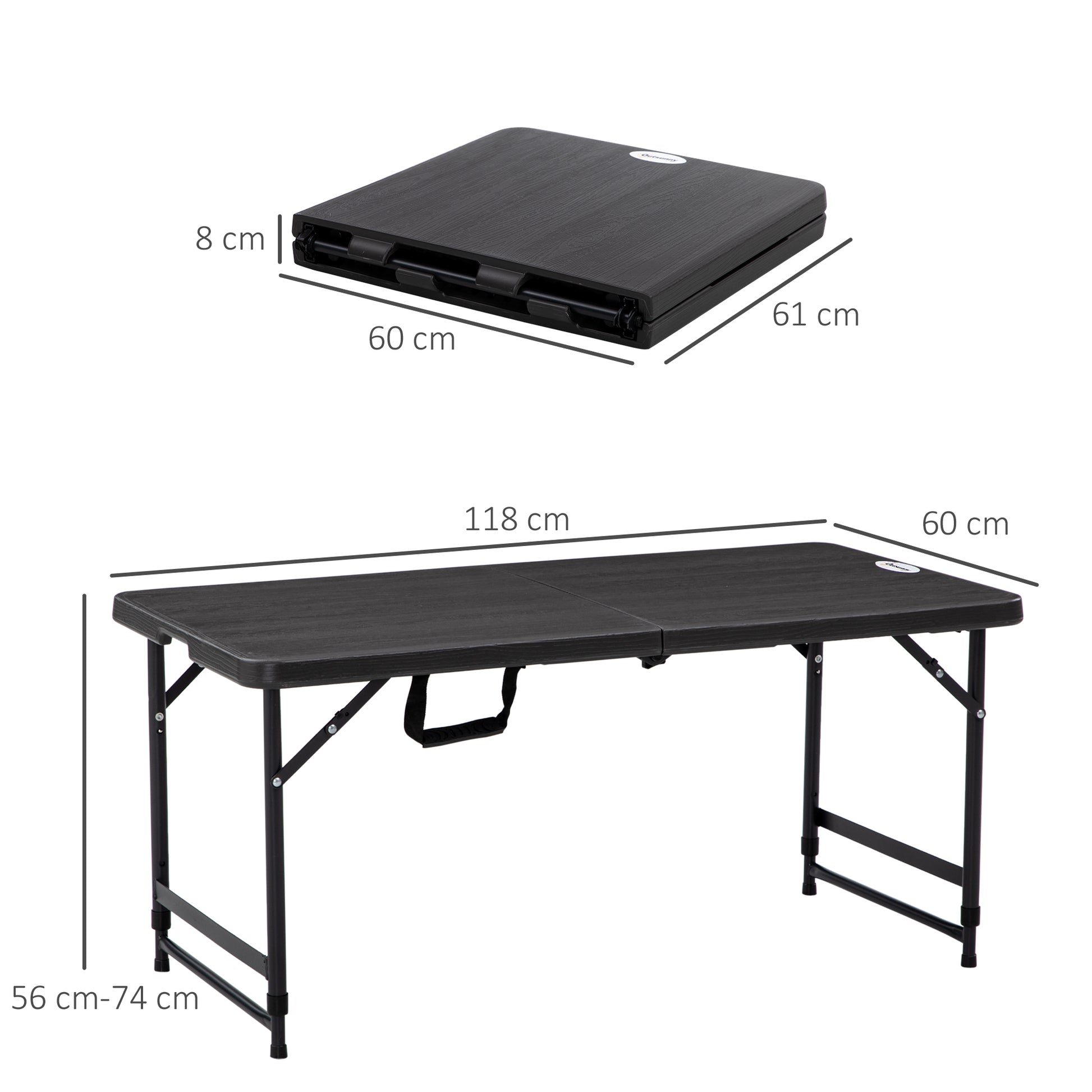 Outsunny Mesa de Jardín Rectangular Plegable Mesa de Comedor Exterior para 4 Personas con Altura Ajustable y Marco de Acero para Patio Terraza Balcón 118x60x56-74 cm Gris Oscuro