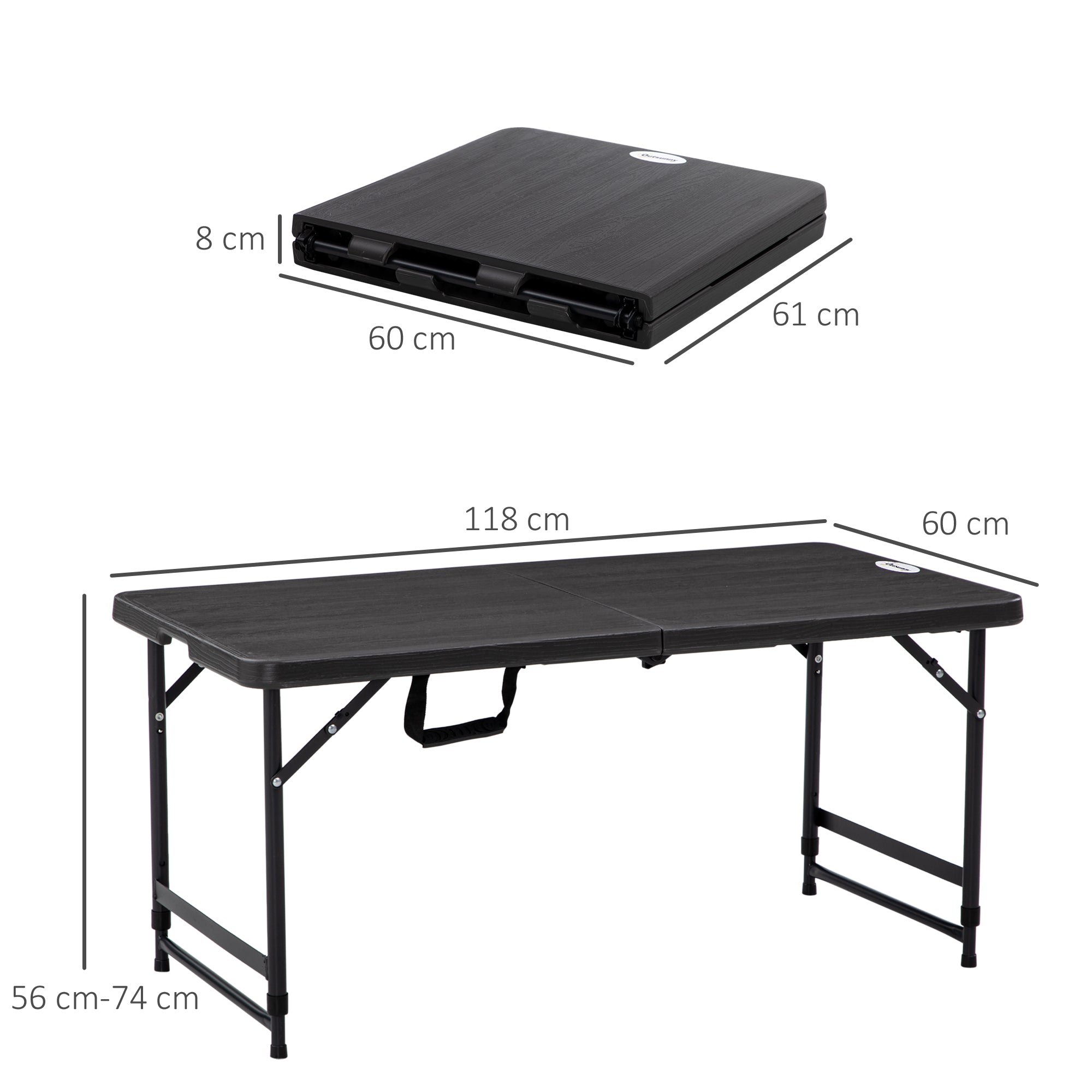 Outsunny Mesa de Jardín Rectangular Plegable Mesa de Comedor Exterior para 4 Personas con Altura Ajustable y Marco de Acero para Patio Terraza Balcón 118x60x56-74 cm Gris Oscuro