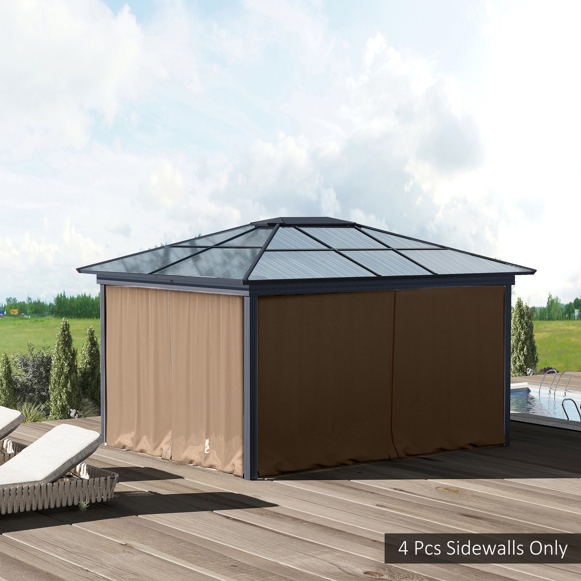 Outsunny 4 Paredes Laterales para Cenador 3x2 m Laterales de Carpa con Ganchos Cortinas sin Ventanas Reemplazo Lateral para Carpa de Jardín Exterior Fiesta Marrón