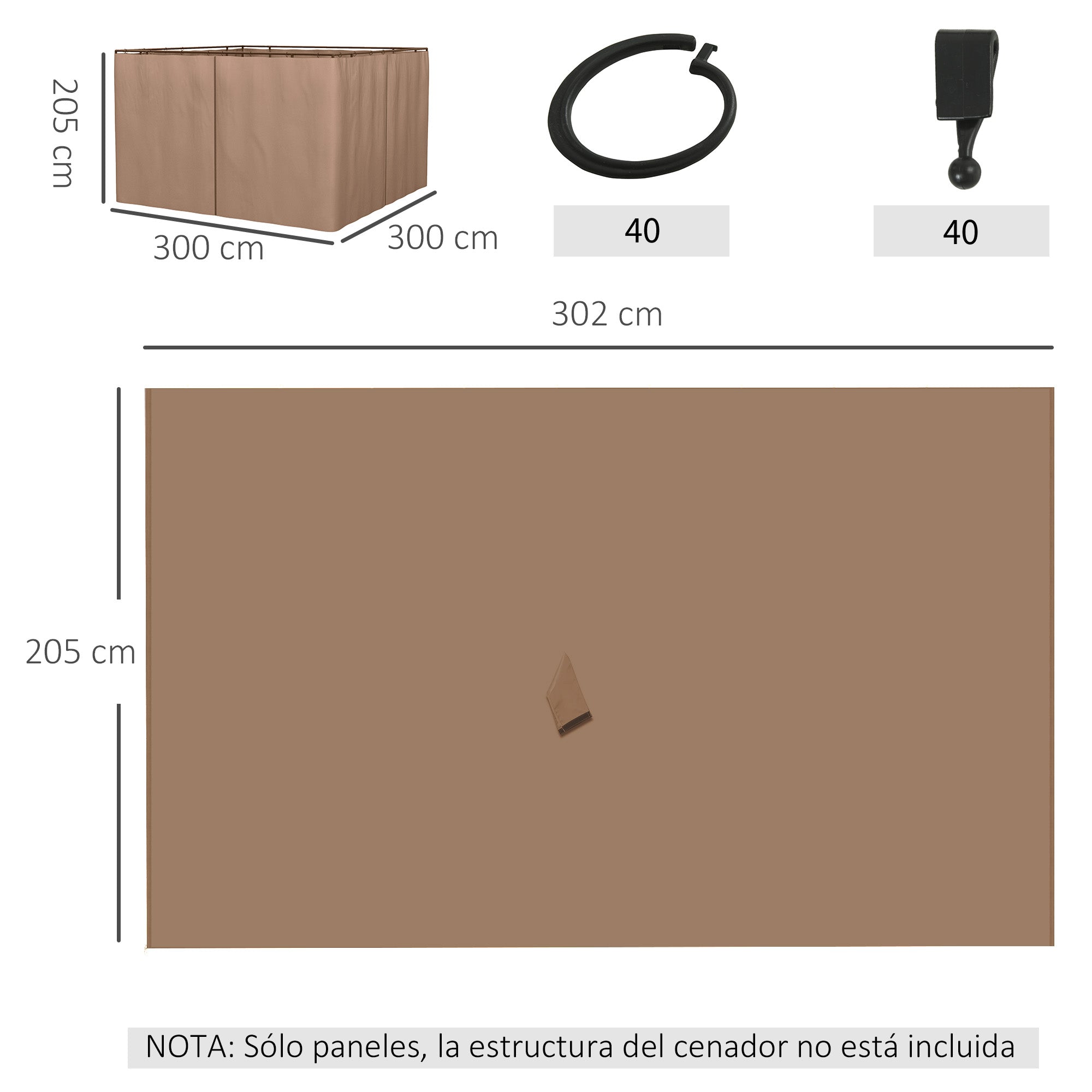 Outsunny 4 Paredes Laterales para Cenador 3x2 m Laterales de Carpa con Ganchos Cortinas sin Ventanas Reemplazo Lateral para Carpa de Jardín Exterior Fiesta Marrón