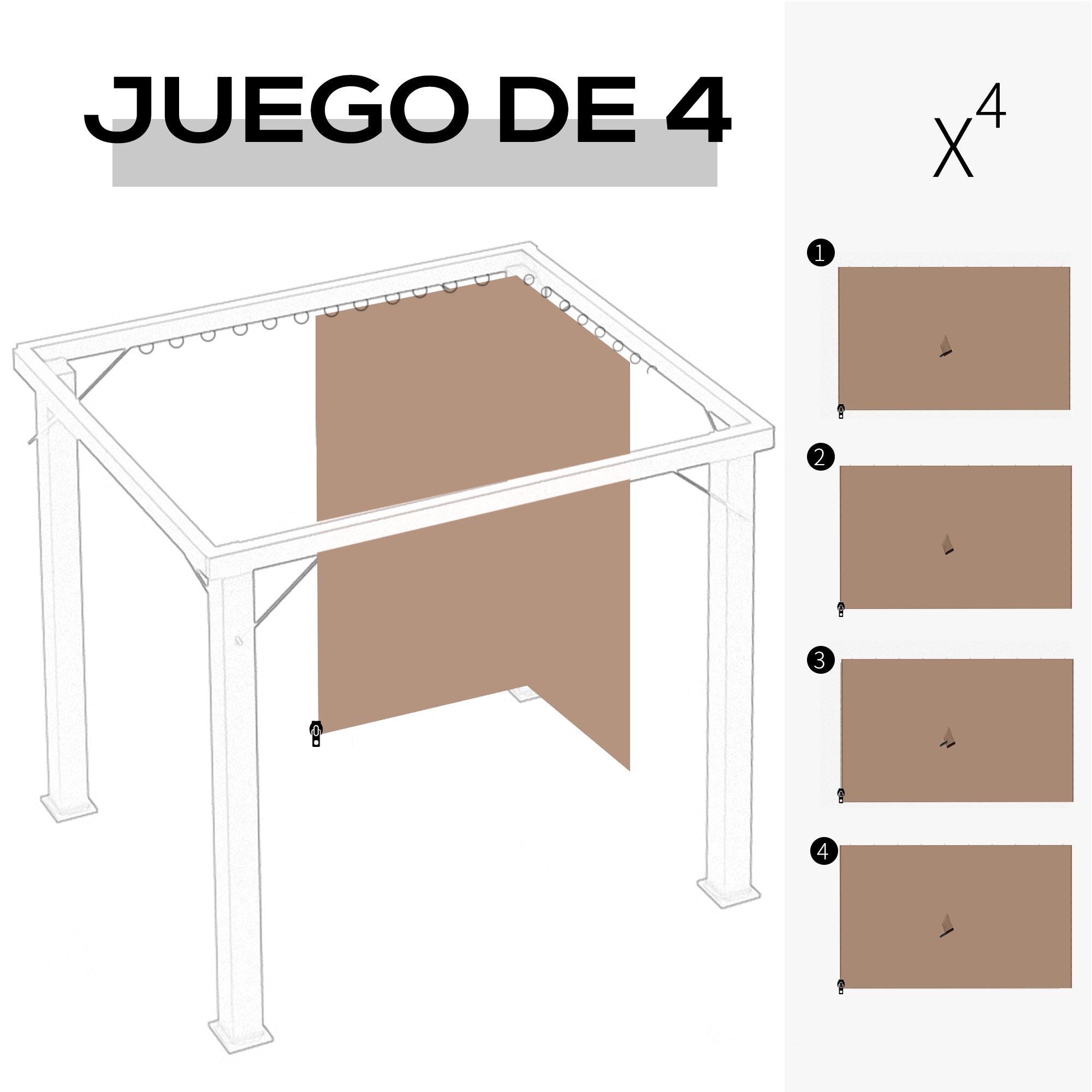 Outsunny 4 Paredes Laterales para Cenador 3x2 m Laterales de Carpa con Ganchos Cortinas sin Ventanas Reemplazo Lateral para Carpa de Jardín Exterior Fiesta Marrón