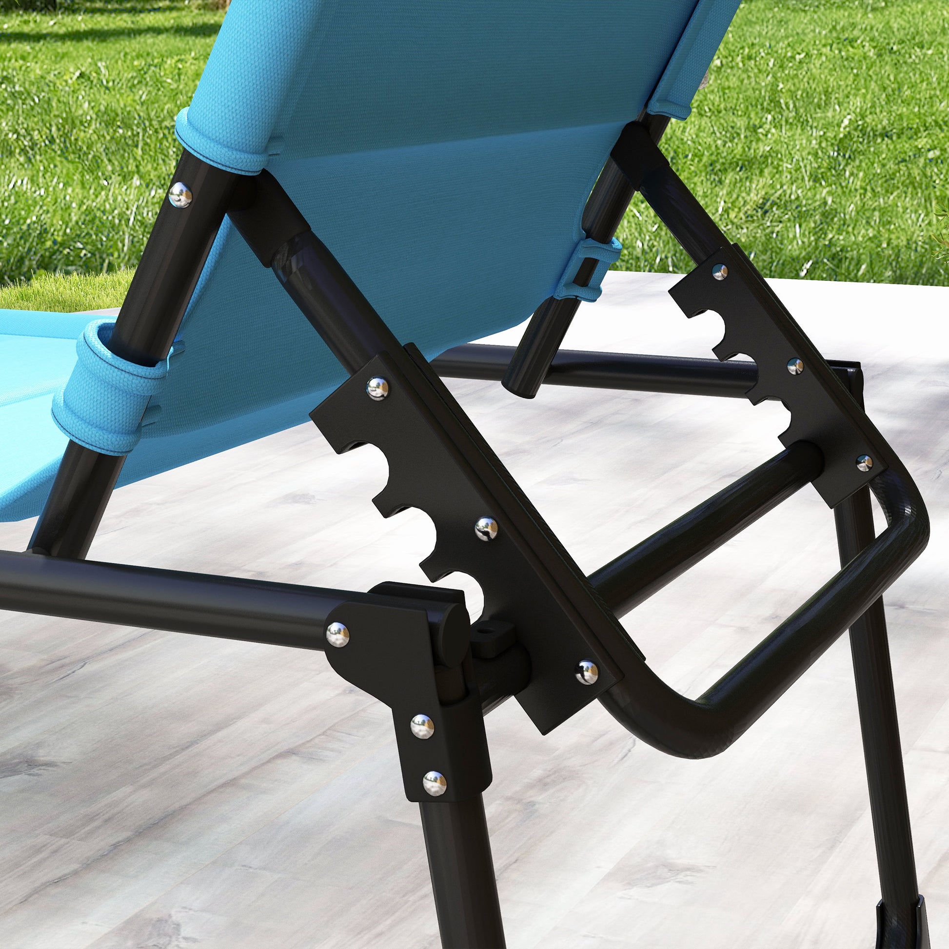 Outsunny Tumbona Plegable, Tumbona Jardín Exterior con Toldo Ajustable, Respaldo Regulable en 4 Niveles, Reposacabezas, Cojín Grueso, para Terraza, Piscina, 70x200x45 cm, Azul Claro