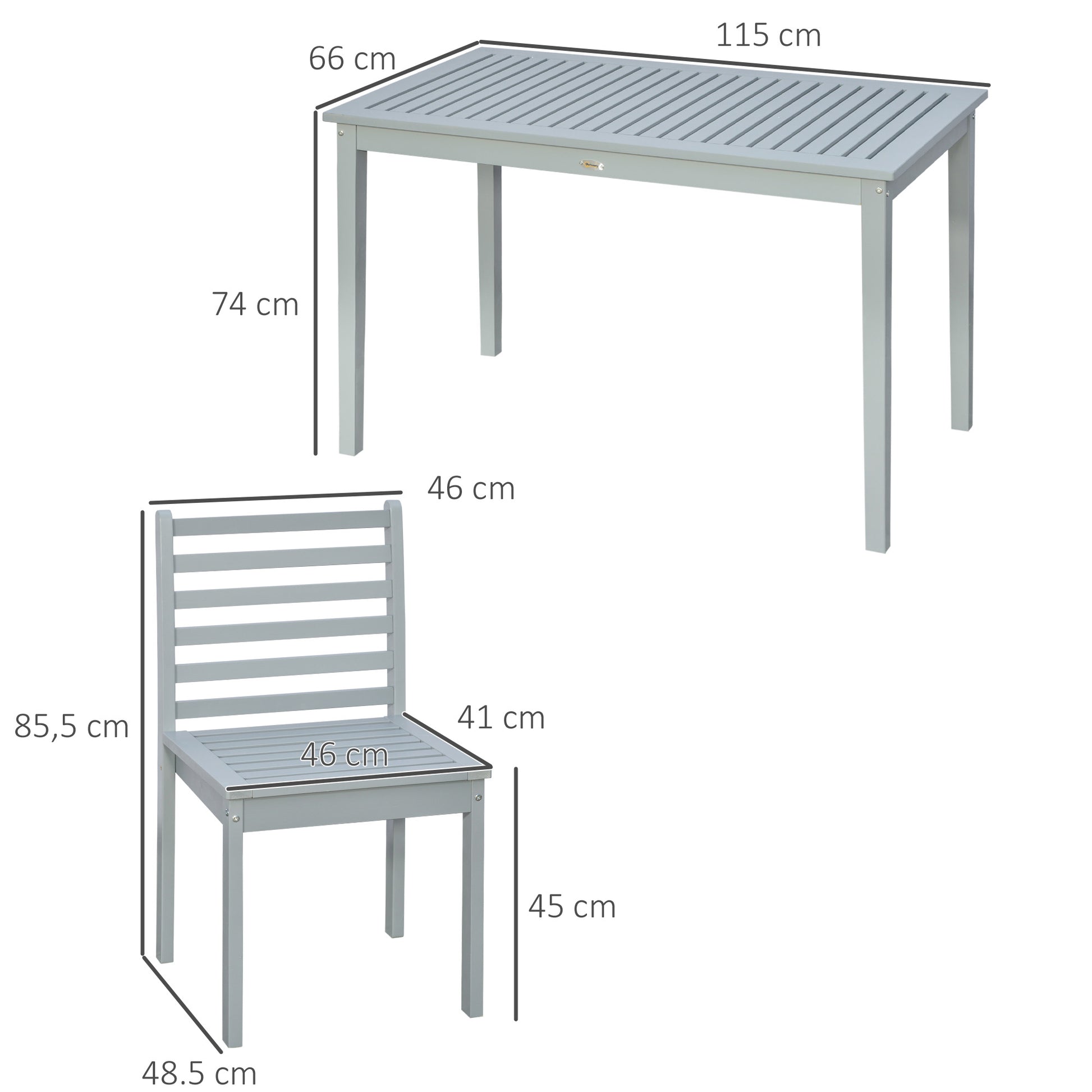 Outsunny Conjunto de Muebles de Jardín de 5 Piezas Juegos de Comedor de Jardín con 1 Mesa Rectangular y 4 Sillas para Terraza Patio Balcón Gris