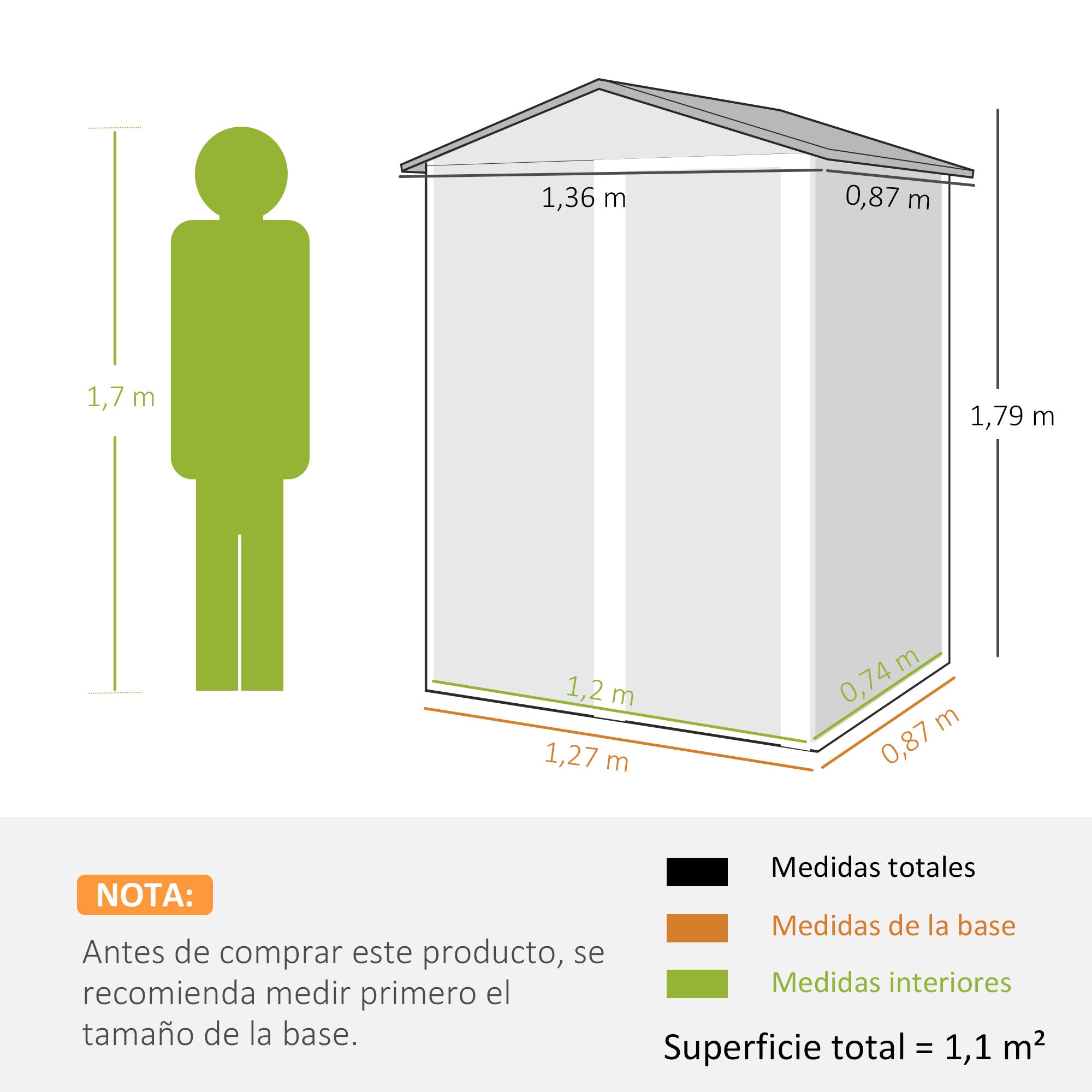 Outsunny Caseta de Jardín Exterior 1,1 m², 136x87x179 cm, Cobertizo de Jardín Exterior Metálico con Puerta Corredera, Techo Inclinado y Guantes, para Almacenaje de Herramientas Bicicletas, Marrón