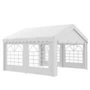 Outsunny Carpa para Fiesta Cochera Gazebo 4x4m Pergola Cenador Pabellón 4 Paneles Laterales 6 Ventanas Anti-UV para Eventos Bodas Acero PE Blanco