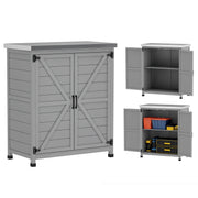Outsunny Armario de Exterior de Madera, Caseta de Jardín Exterior con Techo de Acero Galvanizado, Estante, 2 Puertas, Cobertizo de Jardín para Almacenamiento de Herramientas, 79x43x92 cm, Gris