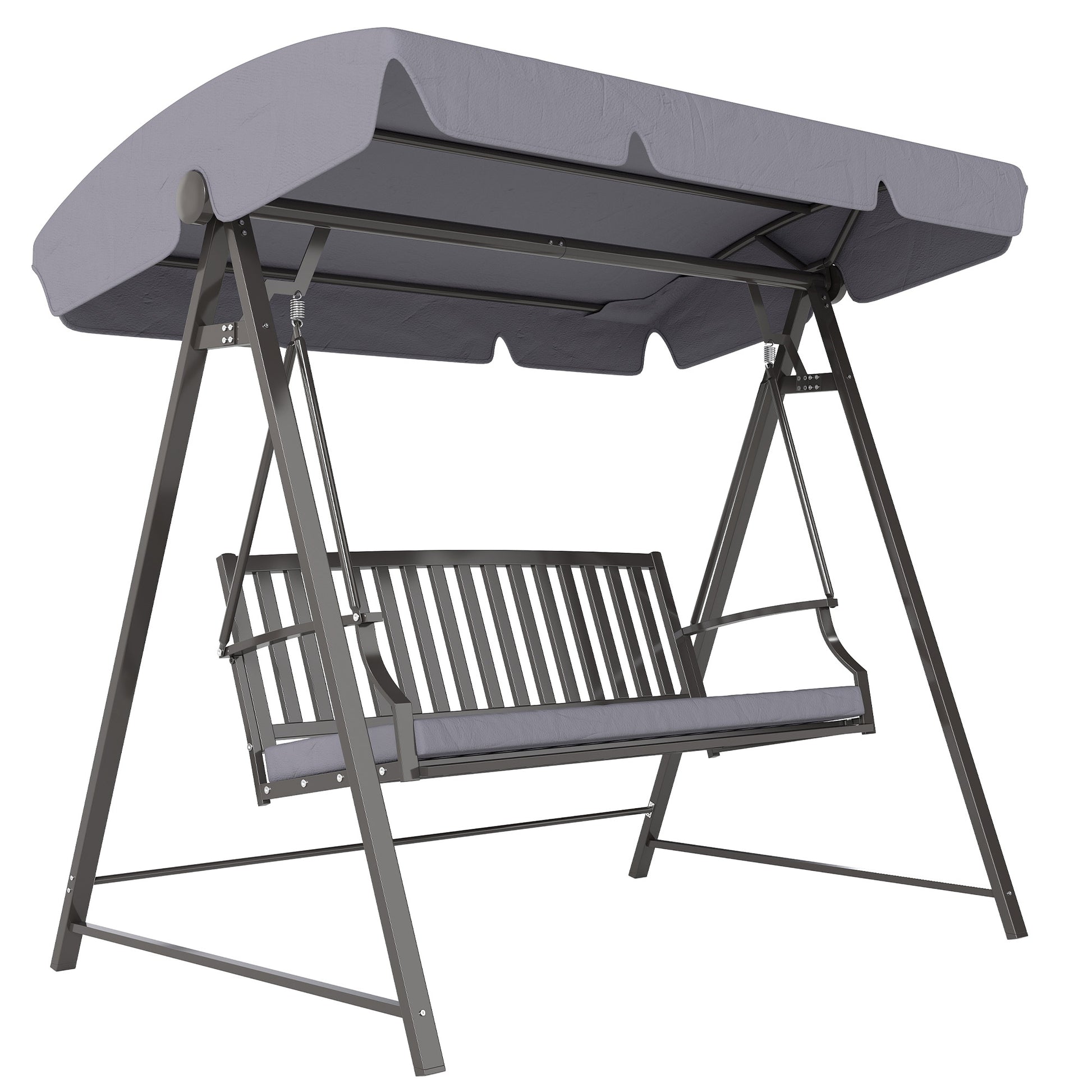 Outsunny Columpio de Jardín Exterior de 3 Plazas Balancín de Jardín Exterior con Toldo Ajustable Cojín y Estructura de Acero Carga 360 kg 205x133x181 cm Gris