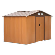 Outsunny Caseta de Jardín Exterior 4,9 m² 277x195x192 cm Cobertizo de Jardín Exterior con Puerta Corredera Techo Inclinado Base Refuerzo (Suelo NO Incluido) y 4 Ventanas Amarillo