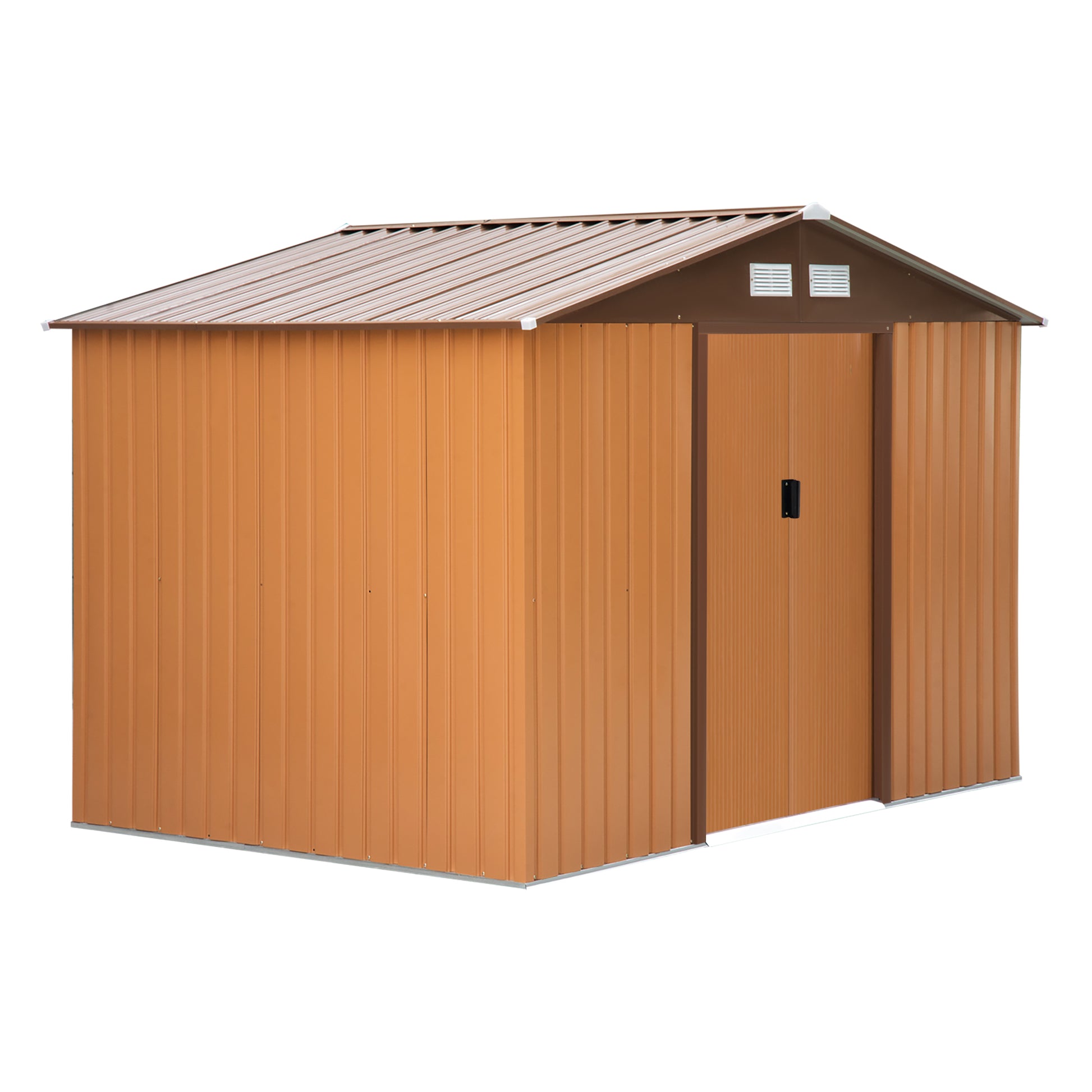 Outsunny Caseta de Jardín Exterior 4,9 m² 277x195x192 cm Cobertizo de Jardín Exterior con Puerta Corredera Techo Inclinado Base Refuerzo (Suelo NO Incluido) y 4 Ventanas Amarillo