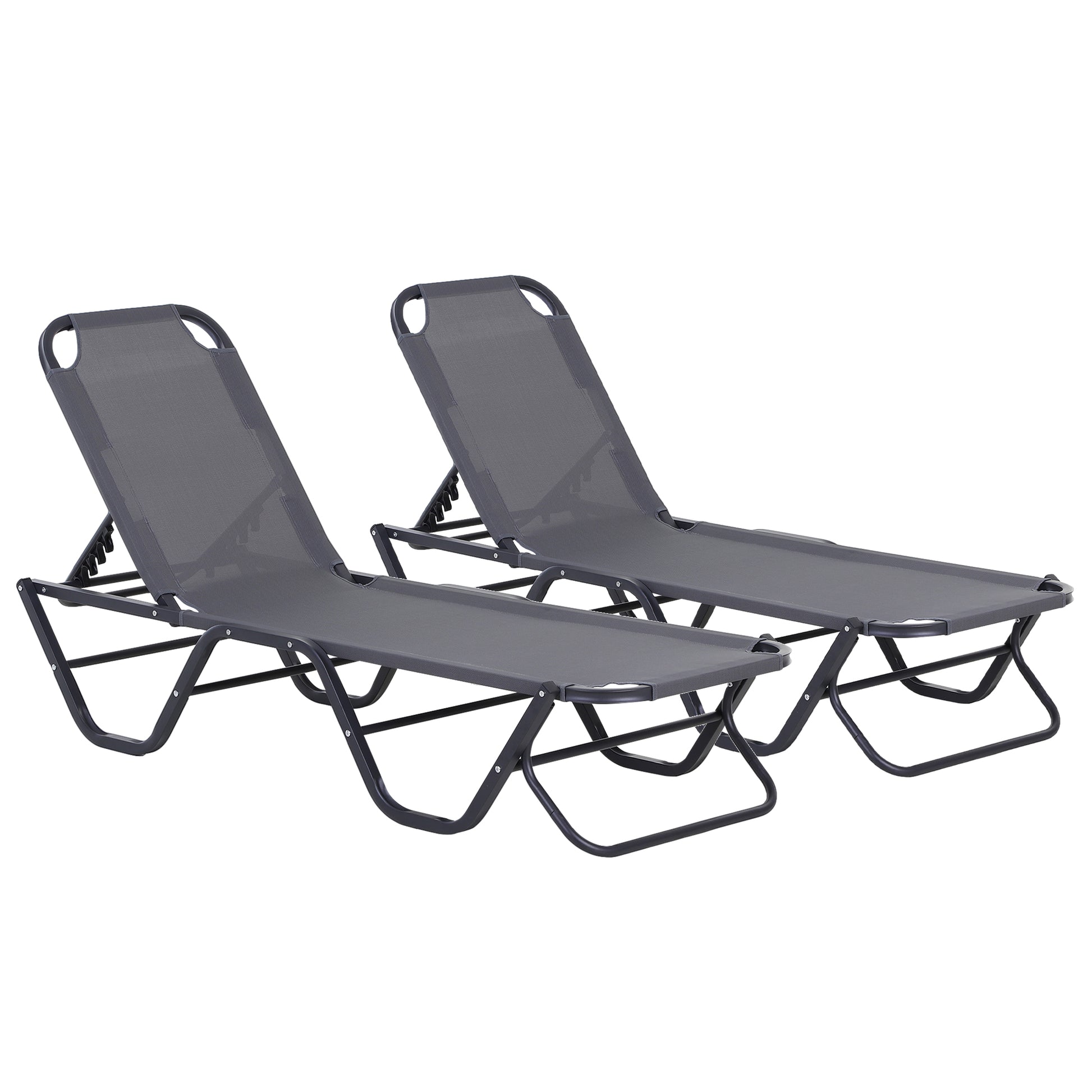 Outsunny Conjunto de 2 Tumbonas Reclinables de Aluminio Tumbonas de Jardín con Respaldo Ajustable en 4 Posiciones Carga 120 kg para Terraza Piscina Playa 163x58,5x91 cm Gris