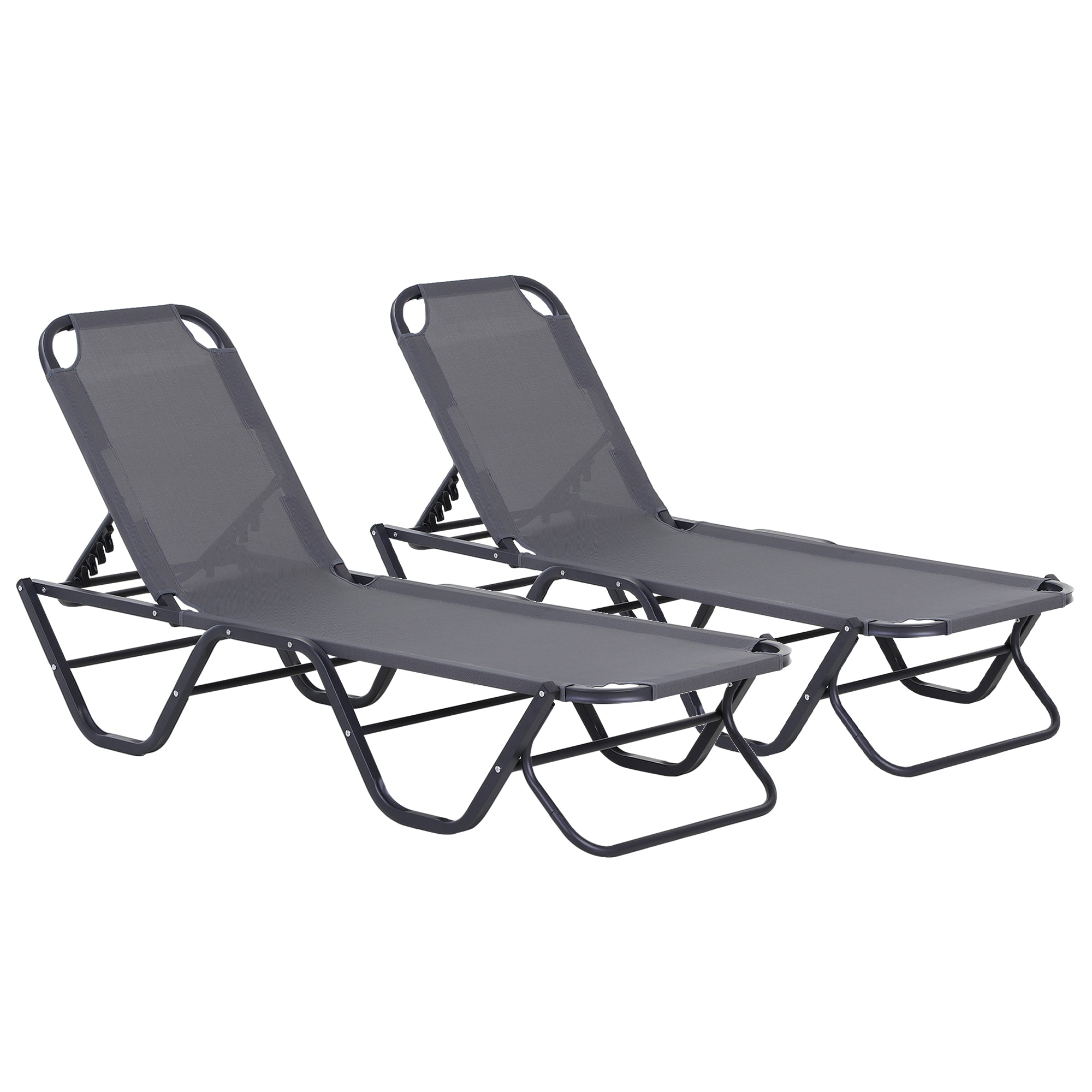 Outsunny Conjunto de 2 Tumbonas Reclinables de Aluminio Tumbonas de Jardín con Respaldo Ajustable en 4 Posiciones Carga 120 kg para Terraza Piscina Playa 163x58,5x91 cm Gris