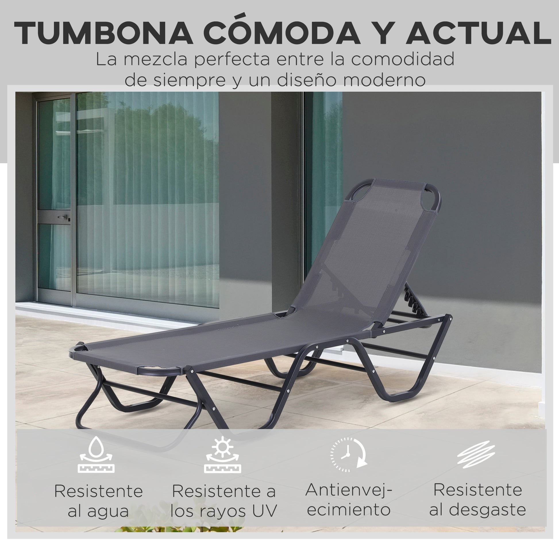 Outsunny Conjunto de 2 Tumbonas Reclinables de Aluminio Tumbonas de Jardín con Respaldo Ajustable en 4 Posiciones Carga 120 kg para Terraza Piscina Playa 163x58,5x91 cm Gris