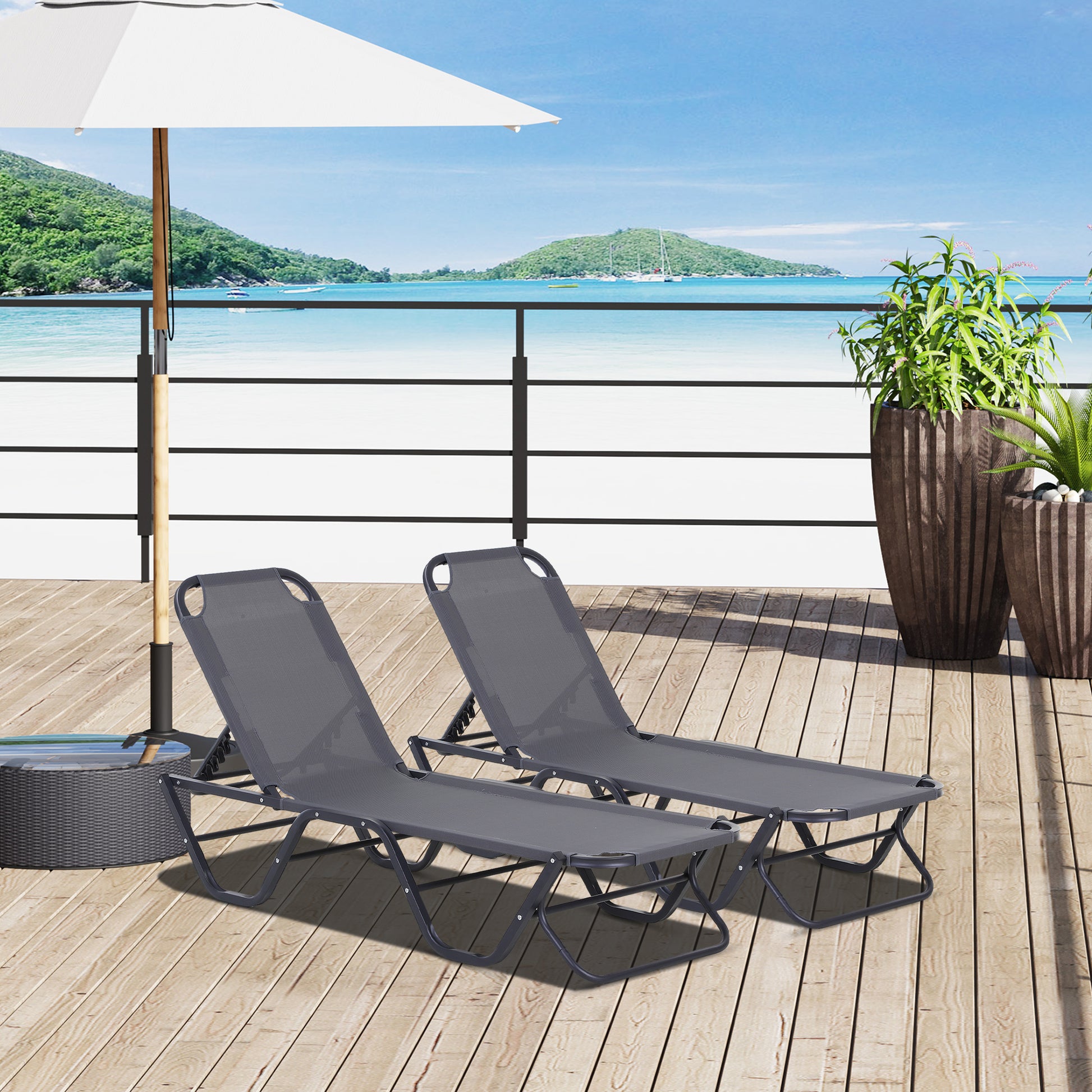 Outsunny Conjunto de 2 Tumbonas Reclinables de Aluminio Tumbonas de Jardín con Respaldo Ajustable en 4 Posiciones Carga 120 kg para Terraza Piscina Playa 163x58,5x91 cm Gris
