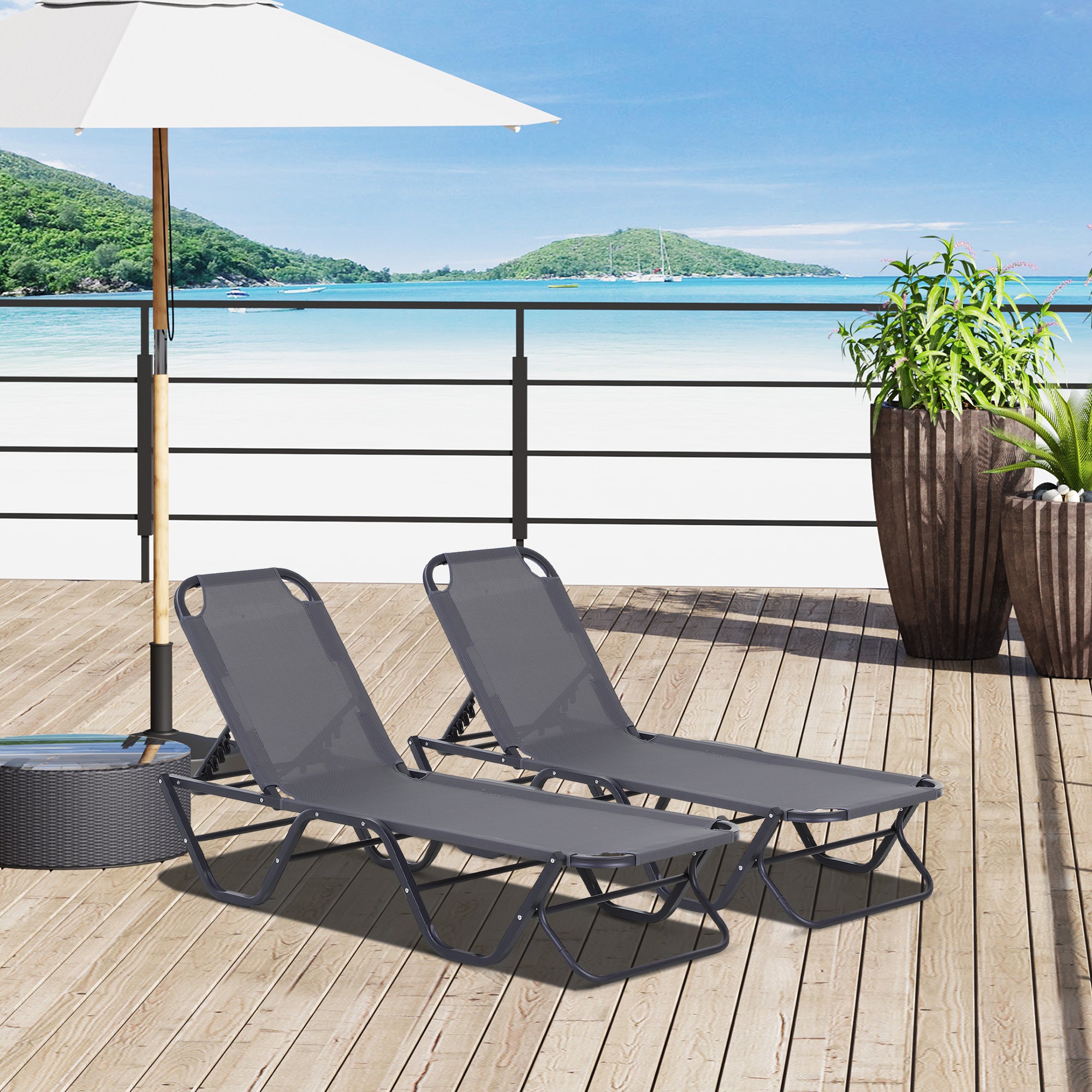 Outsunny Conjunto de 2 Tumbonas Reclinables de Aluminio Tumbonas de Jardín con Respaldo Ajustable en 4 Posiciones Carga 120 kg para Terraza Piscina Playa 163x58,5x91 cm Gris