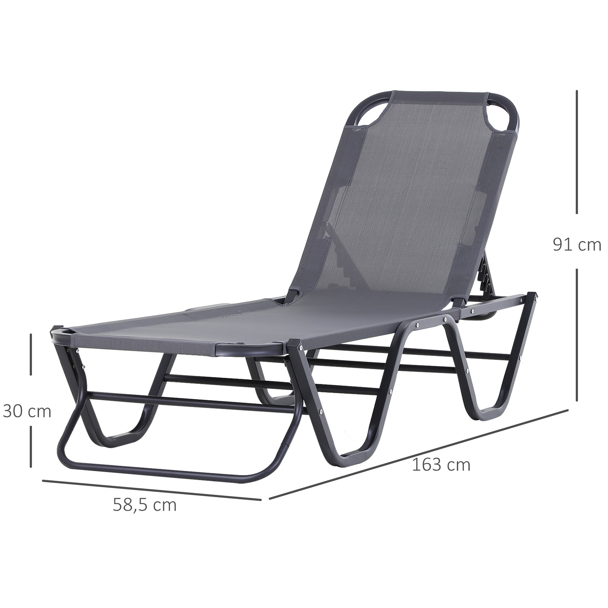 Outsunny Conjunto de 2 Tumbonas Reclinables de Aluminio Tumbonas de Jardín con Respaldo Ajustable en 4 Posiciones Carga 120 kg para Terraza Piscina Playa 163x58,5x91 cm Gris