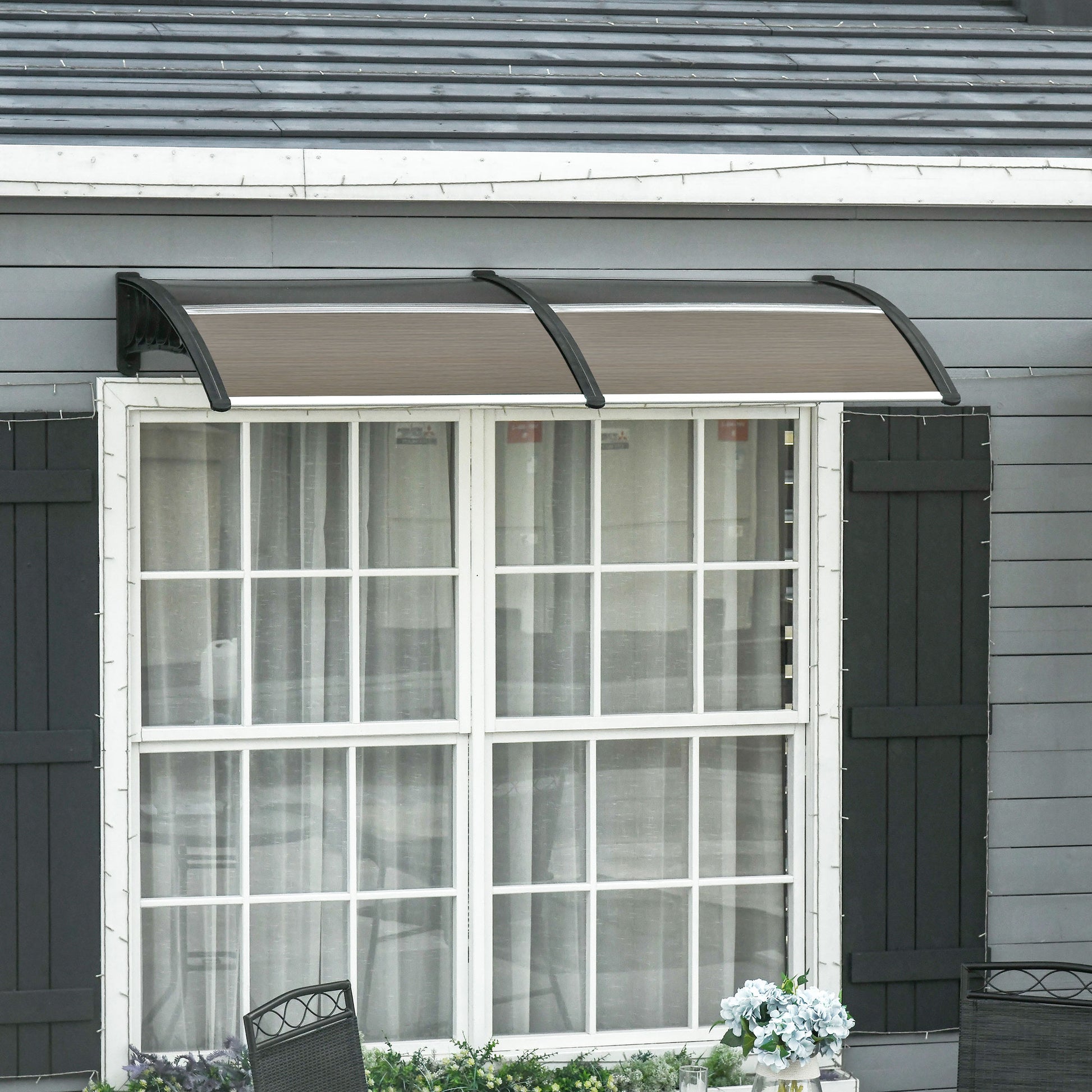 Outsunny Tejadillo de Protección 200x96 cm Marquesina Exterior para Puertas y Ventanas contra Sol y Lluvia con Soporte de PP Policarbonato Marrón