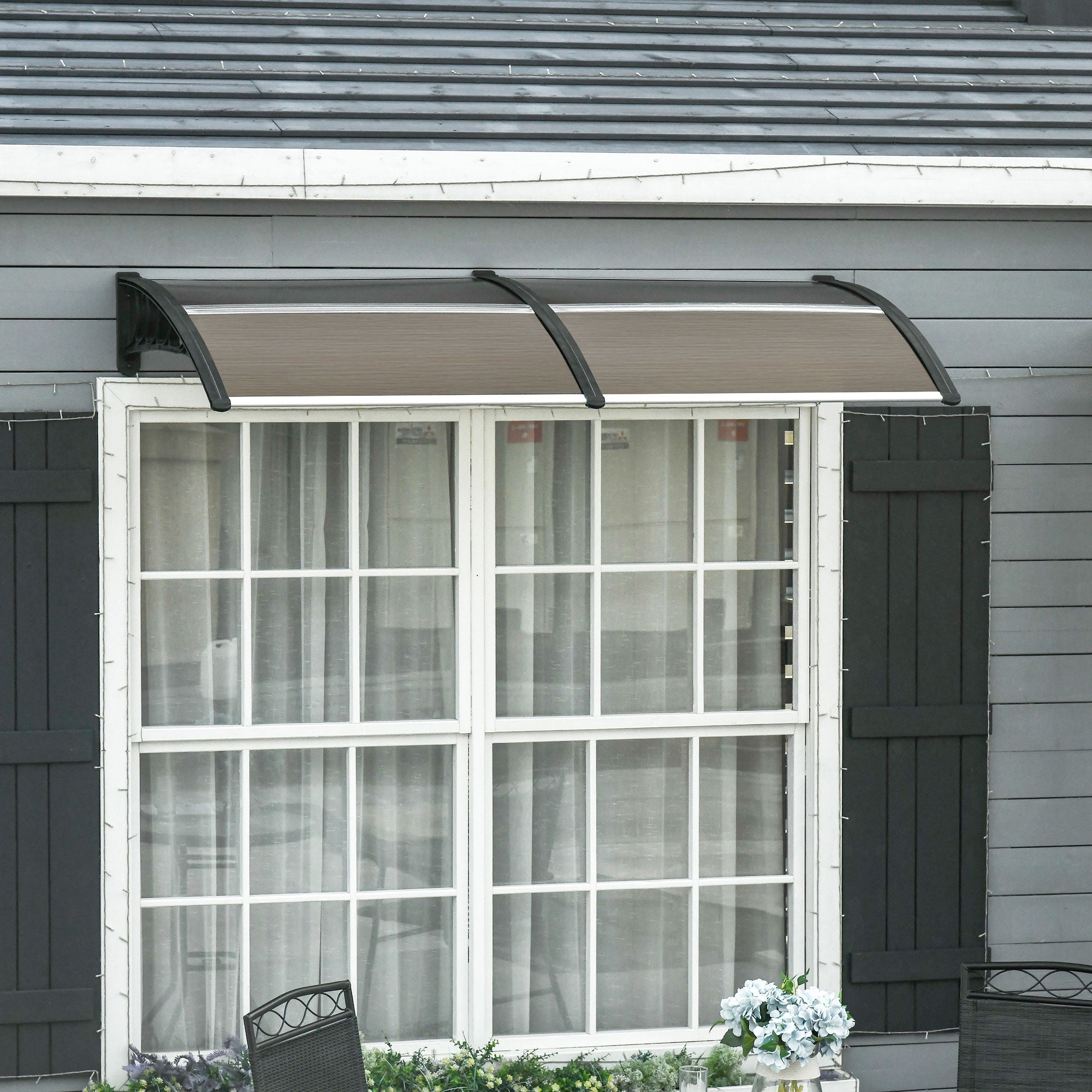 Outsunny Tejadillo de Protección 200x96 cm Marquesina Exterior para Puertas y Ventanas contra Sol y Lluvia con Soporte de PP Policarbonato Marrón