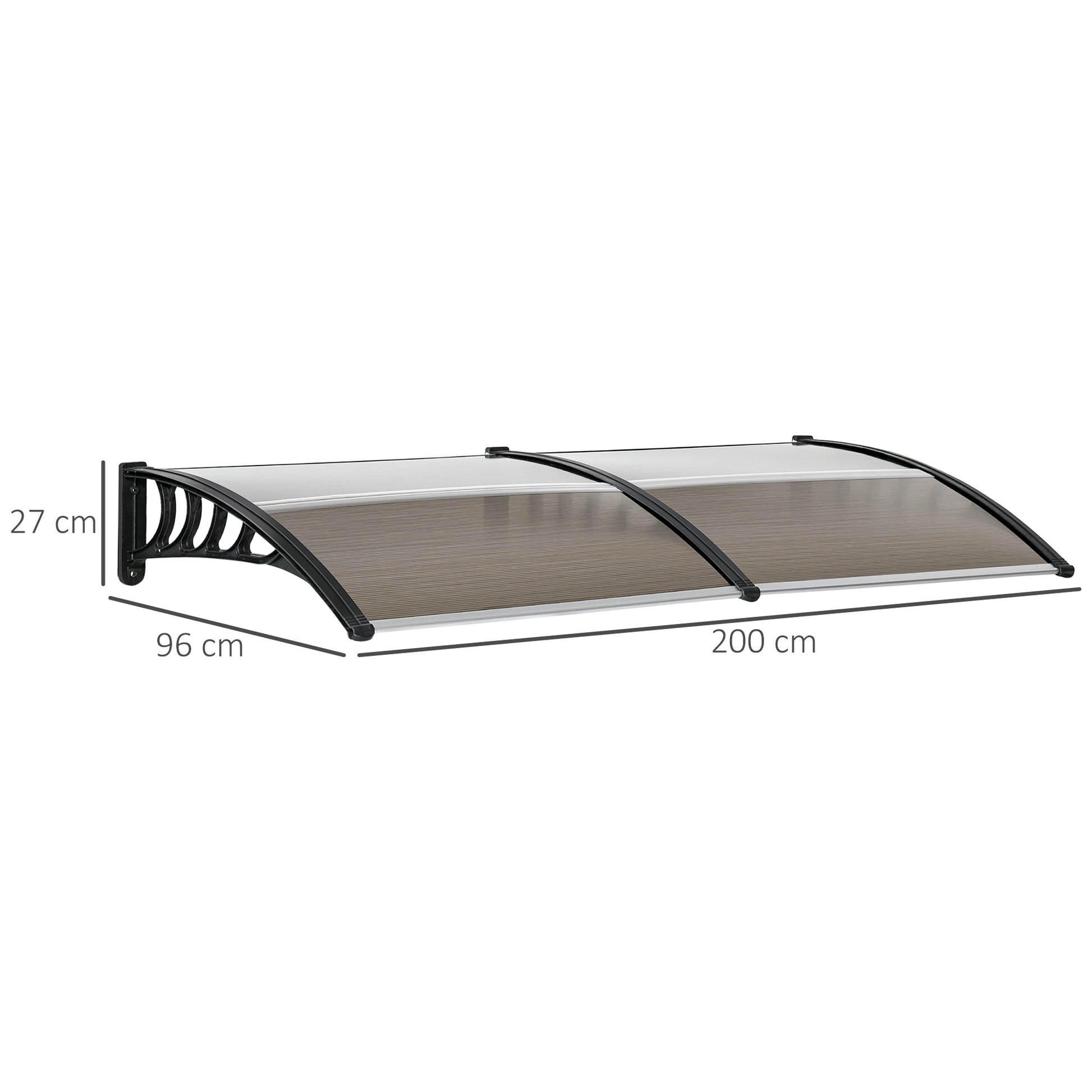 Outsunny Tejadillo de Protección 200x96 cm Marquesina Exterior para Puertas y Ventanas contra Sol y Lluvia con Soporte de PP Policarbonato Marrón